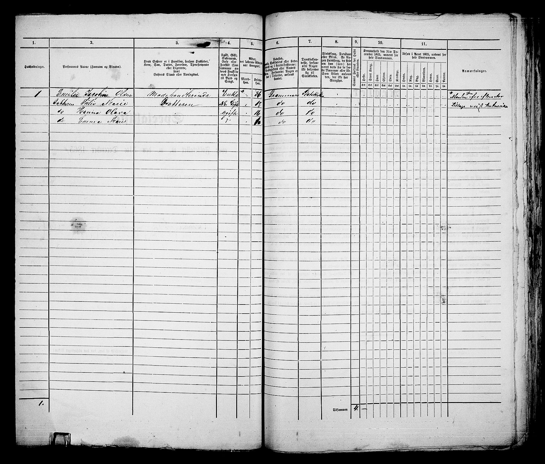 RA, 1865 census for Bragernes in Drammen, 1865, p. 505