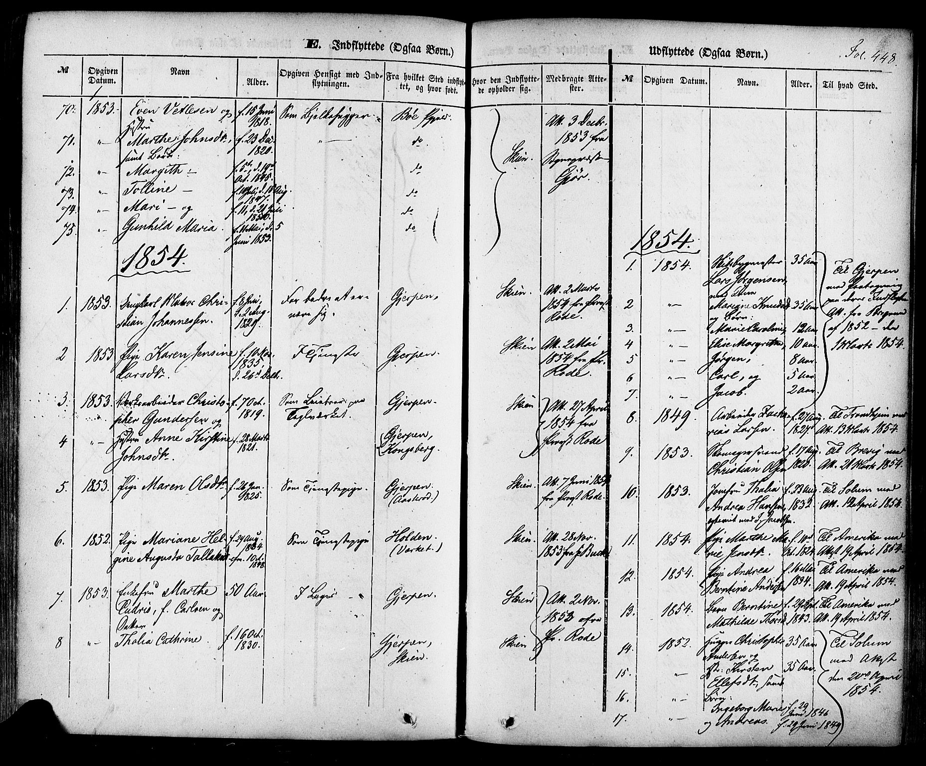 Skien kirkebøker, SAKO/A-302/F/Fa/L0006a: Parish register (official) no. 6A, 1843-1856, p. 448