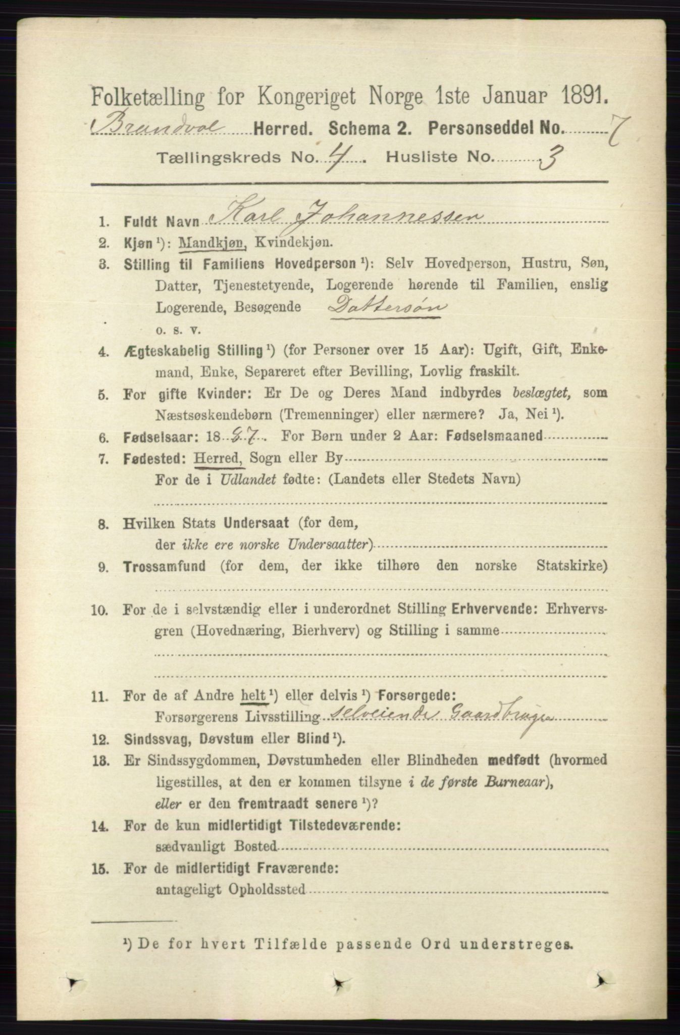 RA, 1891 census for 0422 Brandval, 1891, p. 1726