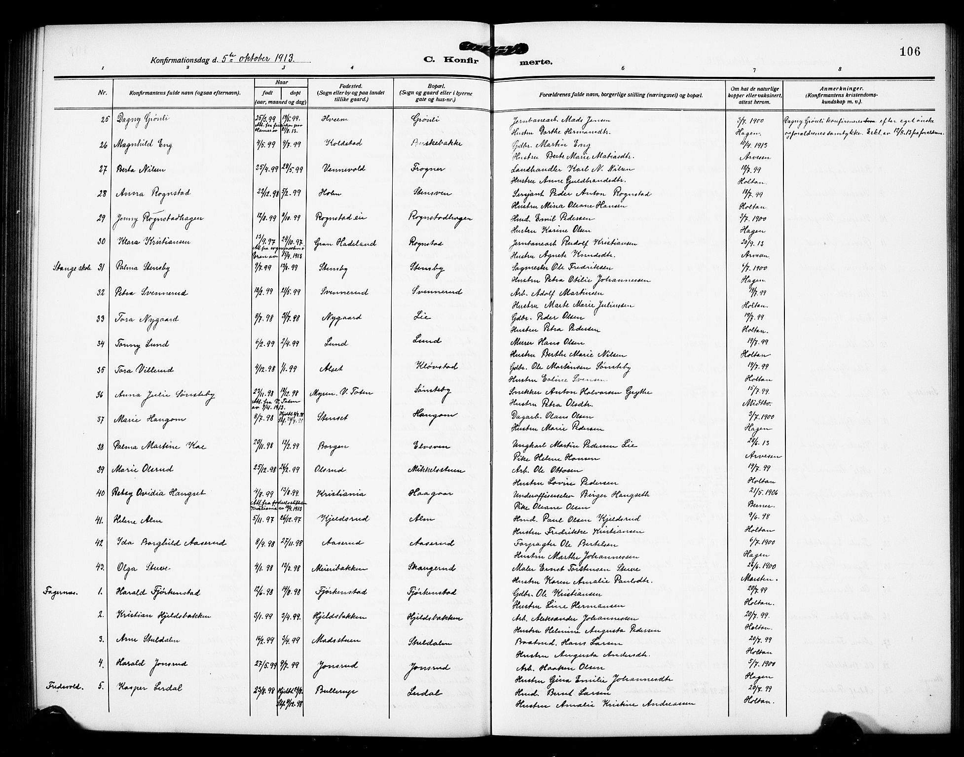 Østre Toten prestekontor, AV/SAH-PREST-104/H/Ha/Hab/L0008: Parish register (copy) no. 8, 1913-1929, p. 106