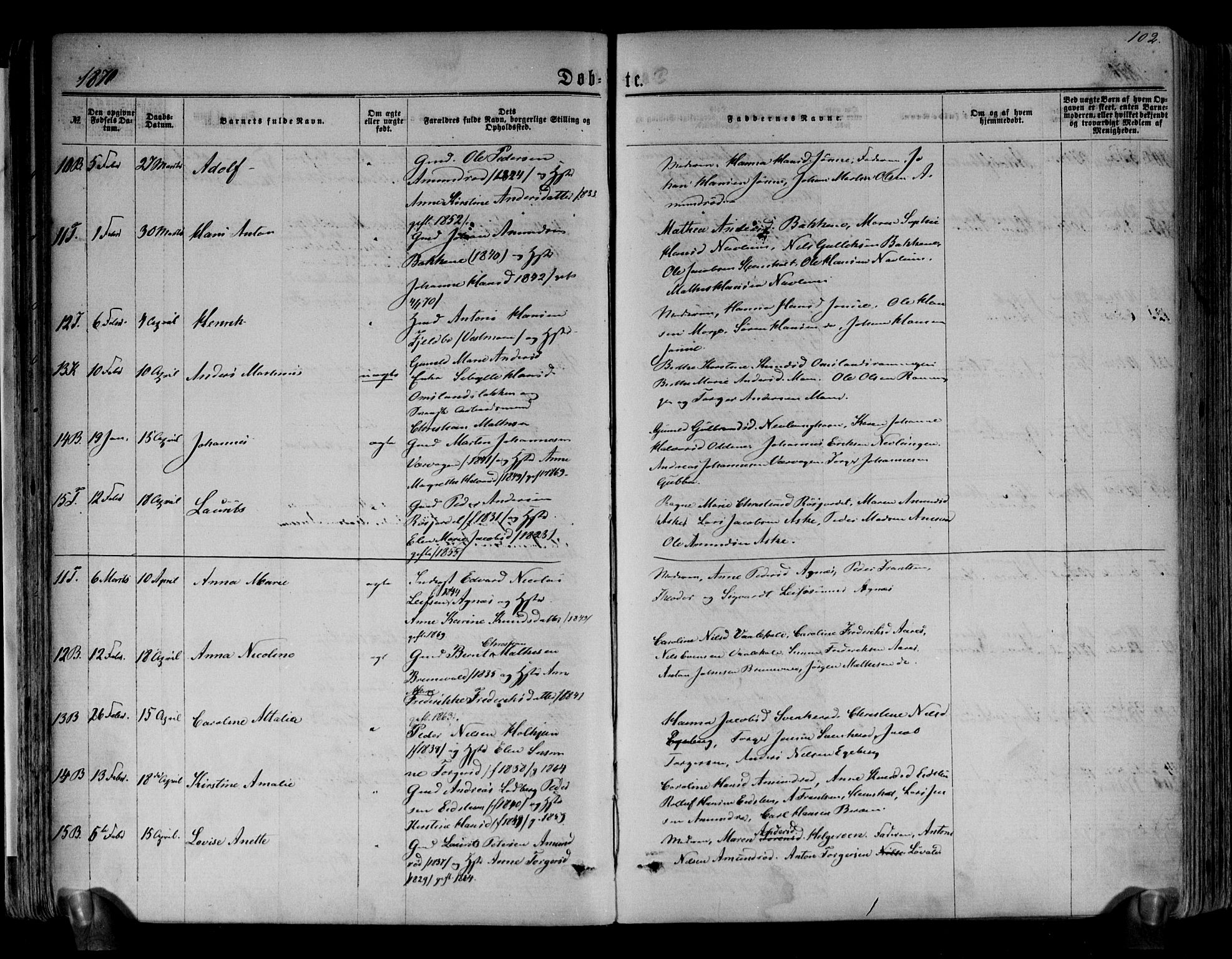 Brunlanes kirkebøker, AV/SAKO-A-342/F/Fa/L0005: Parish register (official) no. I 5, 1862-1877, p. 102