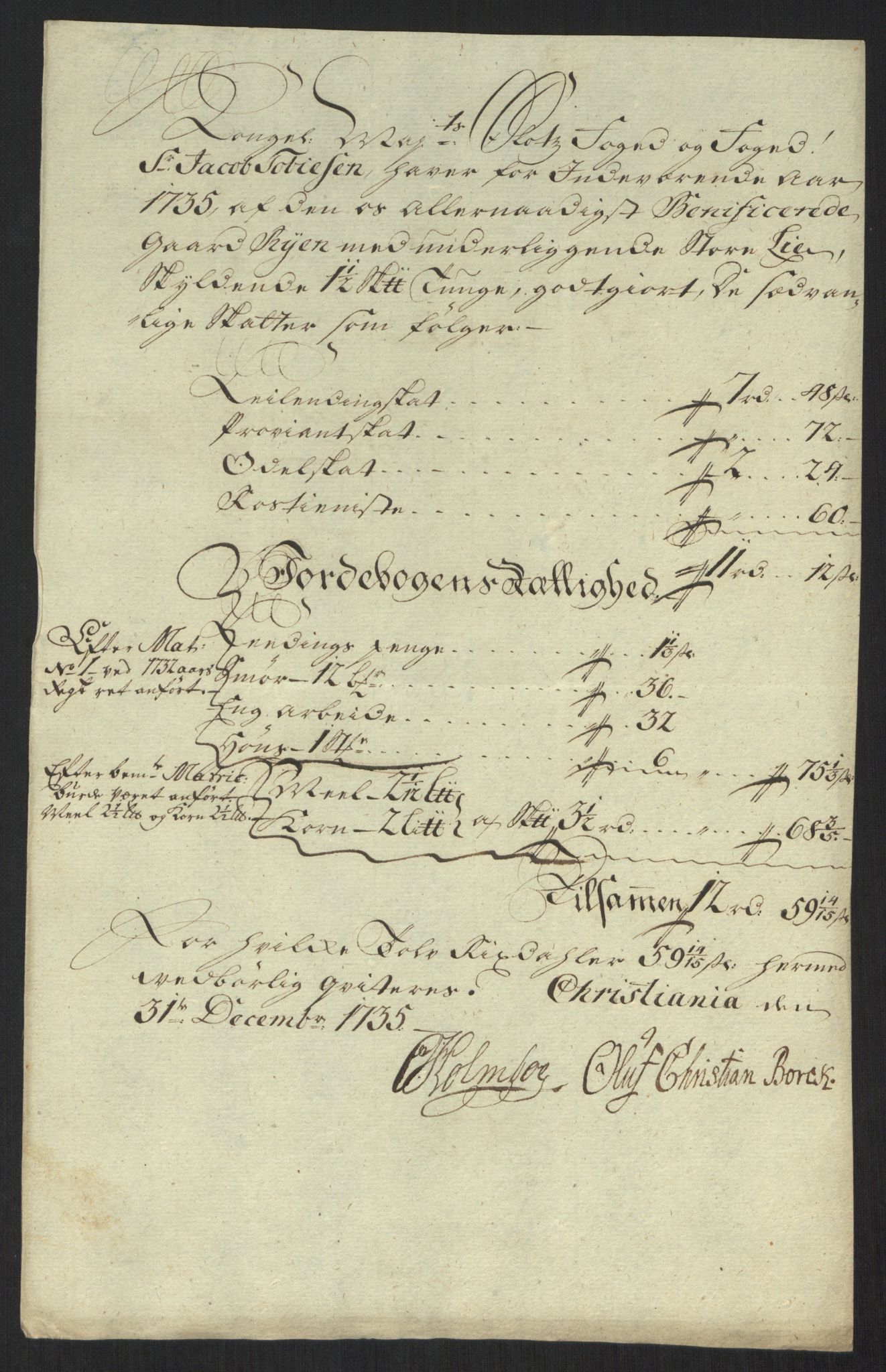 Rentekammeret inntil 1814, Reviderte regnskaper, Fogderegnskap, AV/RA-EA-4092/R10/L0474: Fogderegnskap Aker og Follo, 1735, p. 189