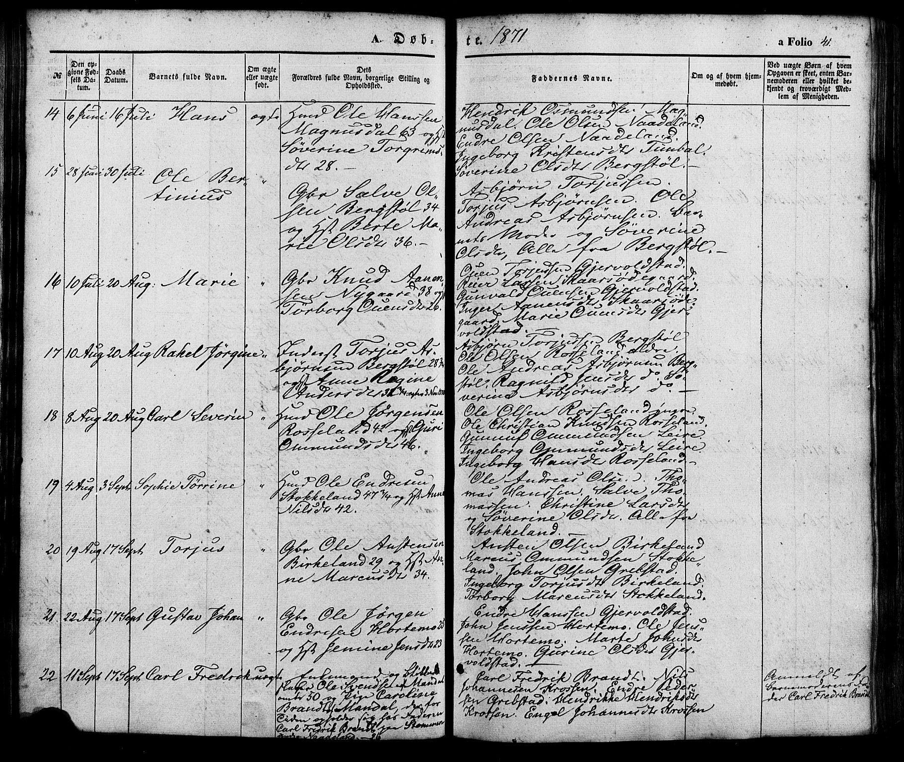 Søgne sokneprestkontor, AV/SAK-1111-0037/F/Fa/Faa/L0002: Parish register (official) no. A 2, 1854-1882, p. 41