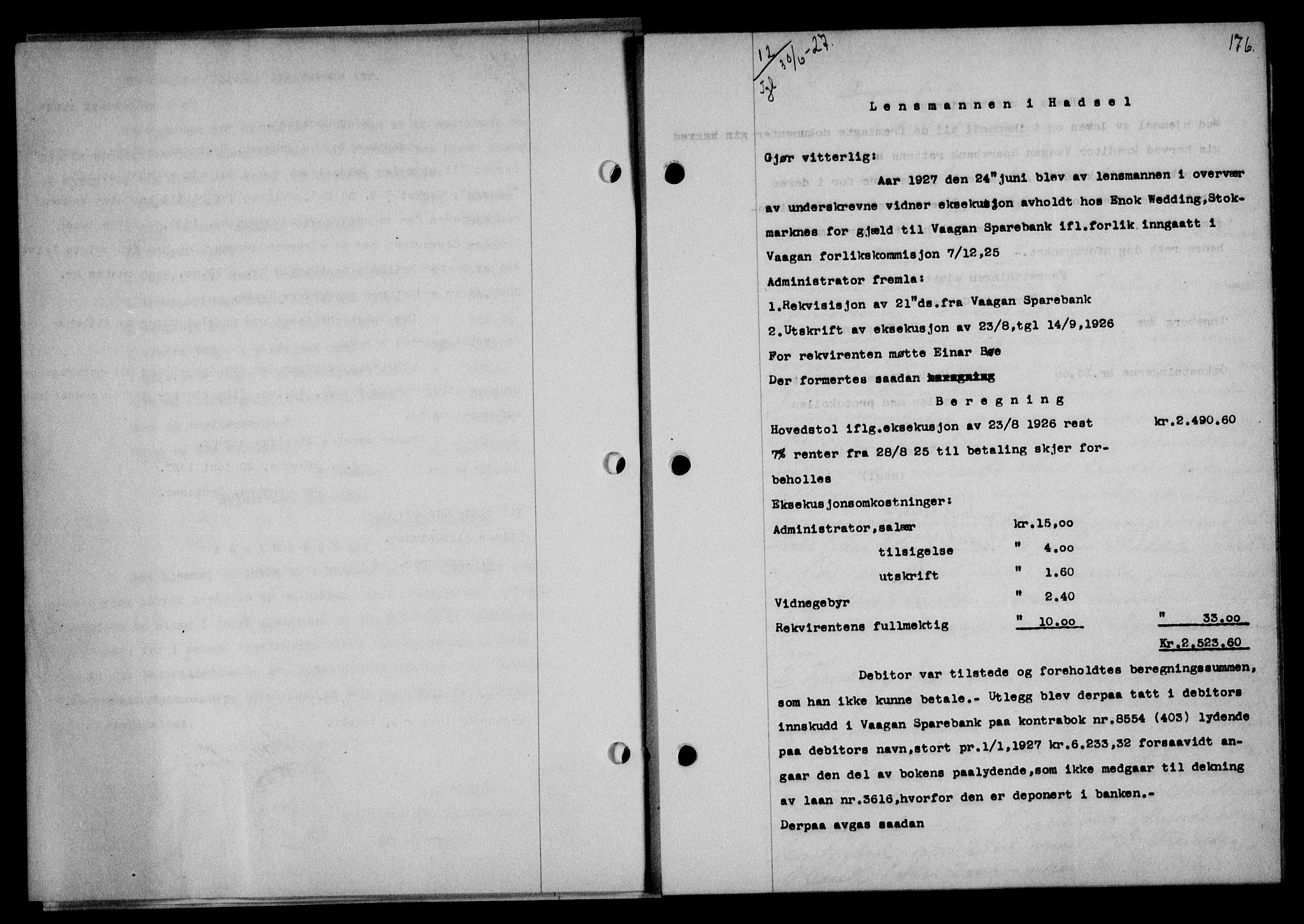 Vesterålen sorenskriveri, SAT/A-4180/1/2/2Ca/L0044: Mortgage book no. 37, 1927-1927, Deed date: 30.06.1927