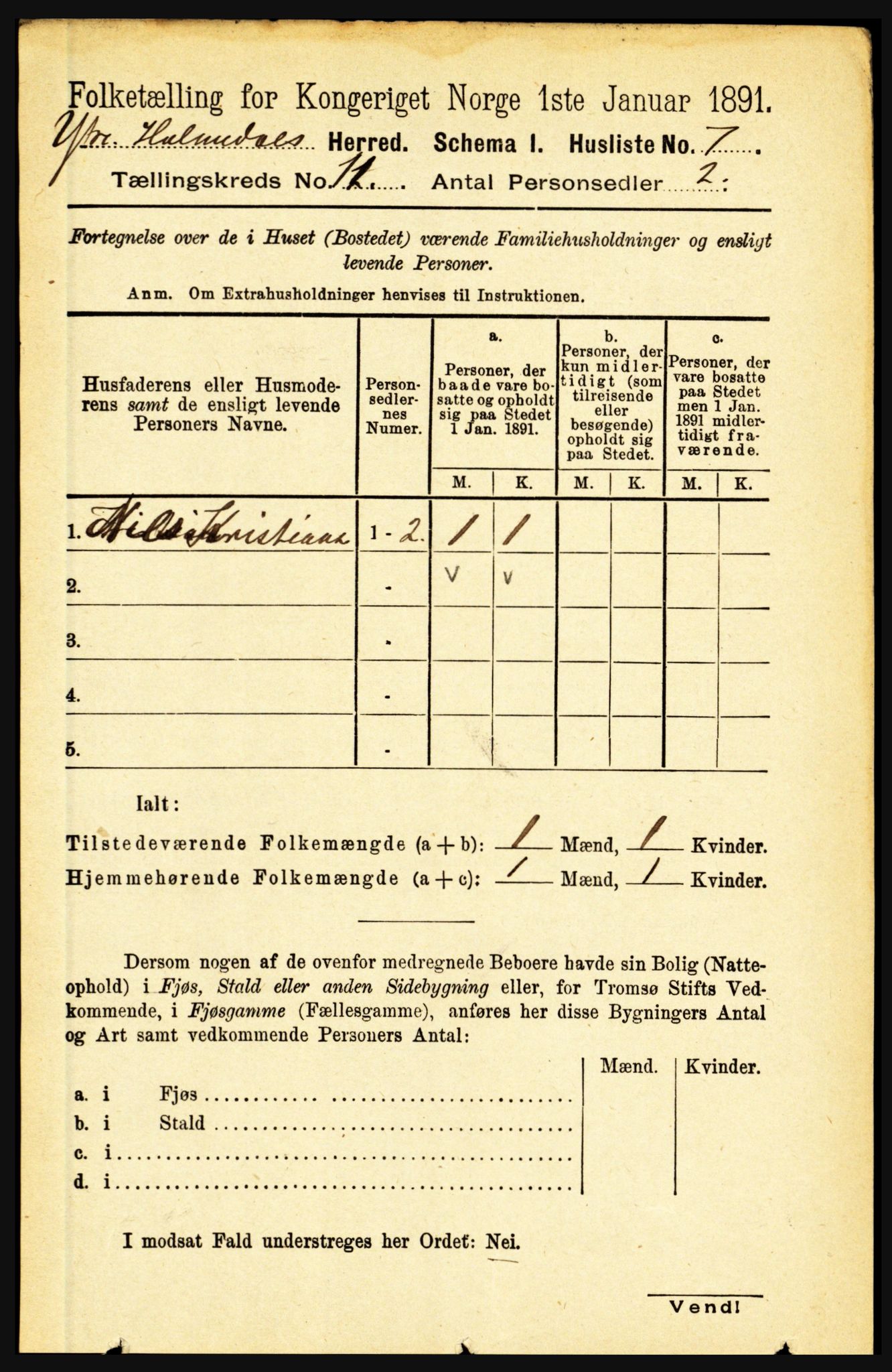 RA, 1891 census for 1429 Ytre Holmedal, 1891, p. 2734