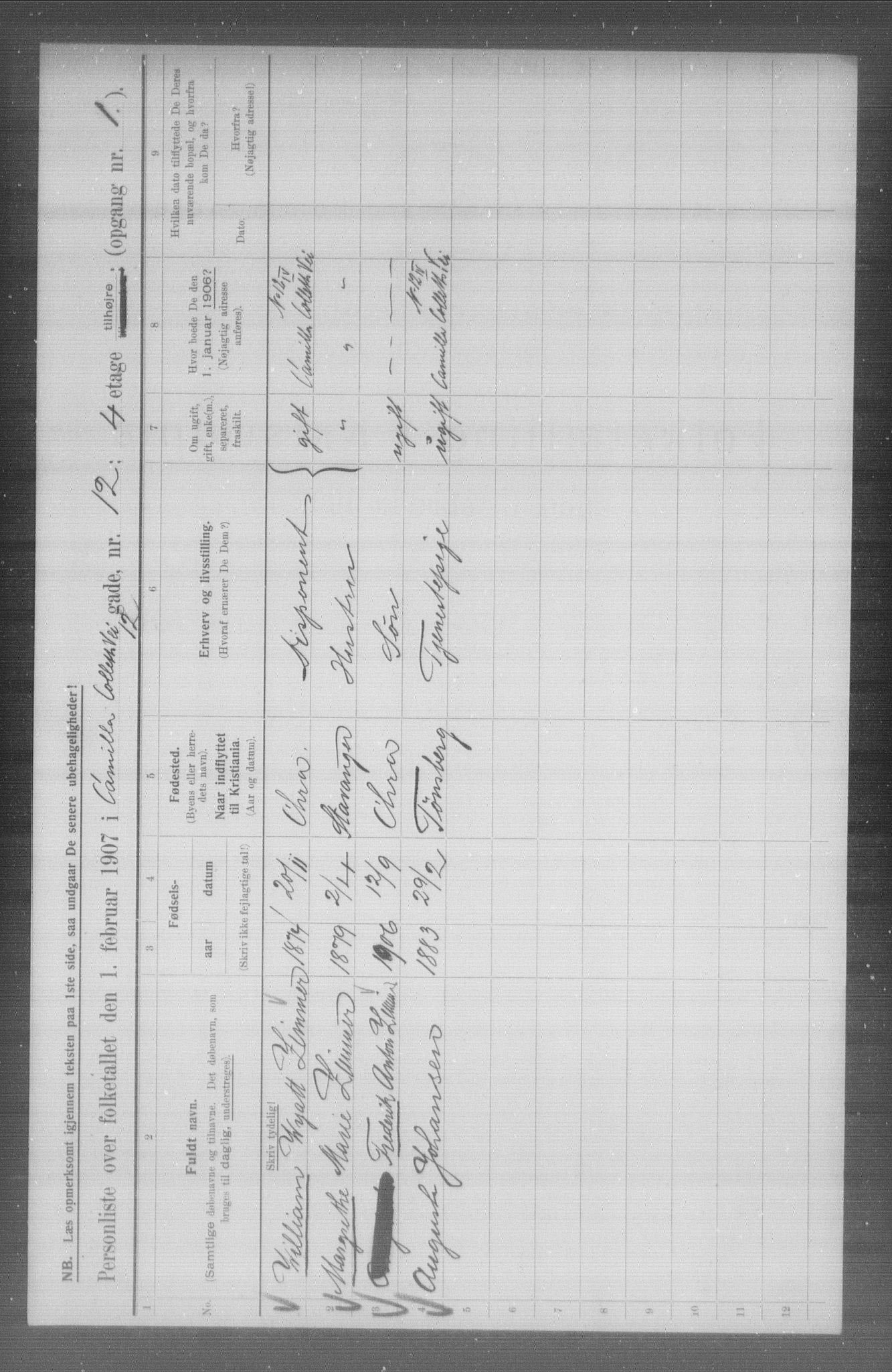 OBA, Municipal Census 1907 for Kristiania, 1907, p. 6047