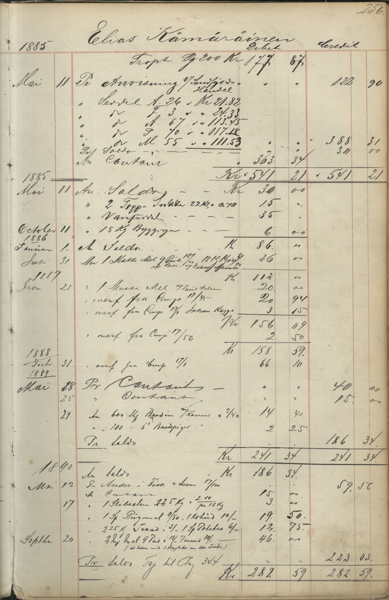 Brodtkorb handel A/S, VAMU/A-0001/F/Fc/L0001/0001: Konto for kvener og nordmenn på Kolahalvøya  / Conto for Kvæner og Nordmænd paa Russefinmarken No 1, 1868-1894, p. 256