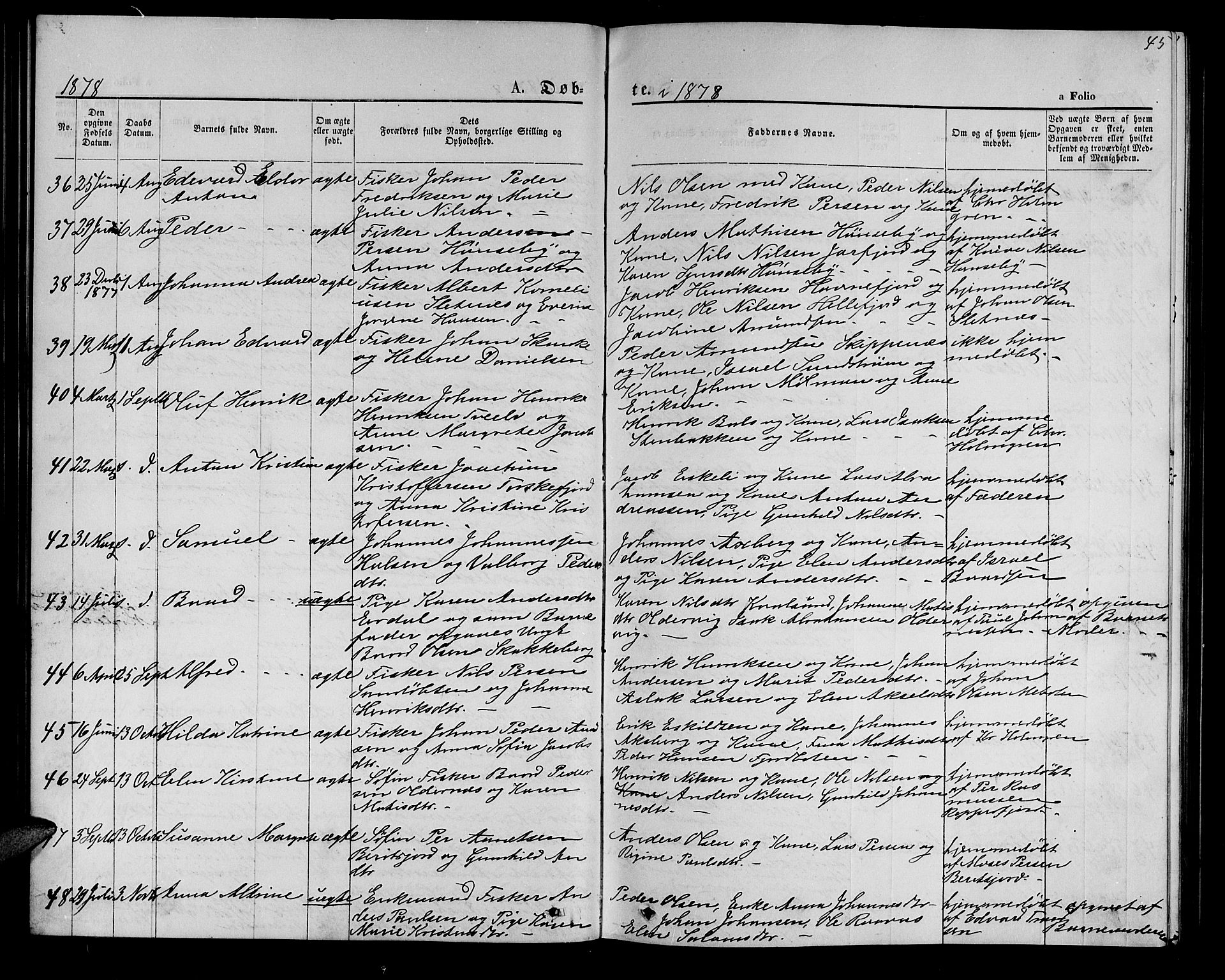 Hammerfest sokneprestkontor, AV/SATØ-S-1347/H/Hb/L0005.klokk: Parish register (copy) no. 5, 1869-1884, p. 45