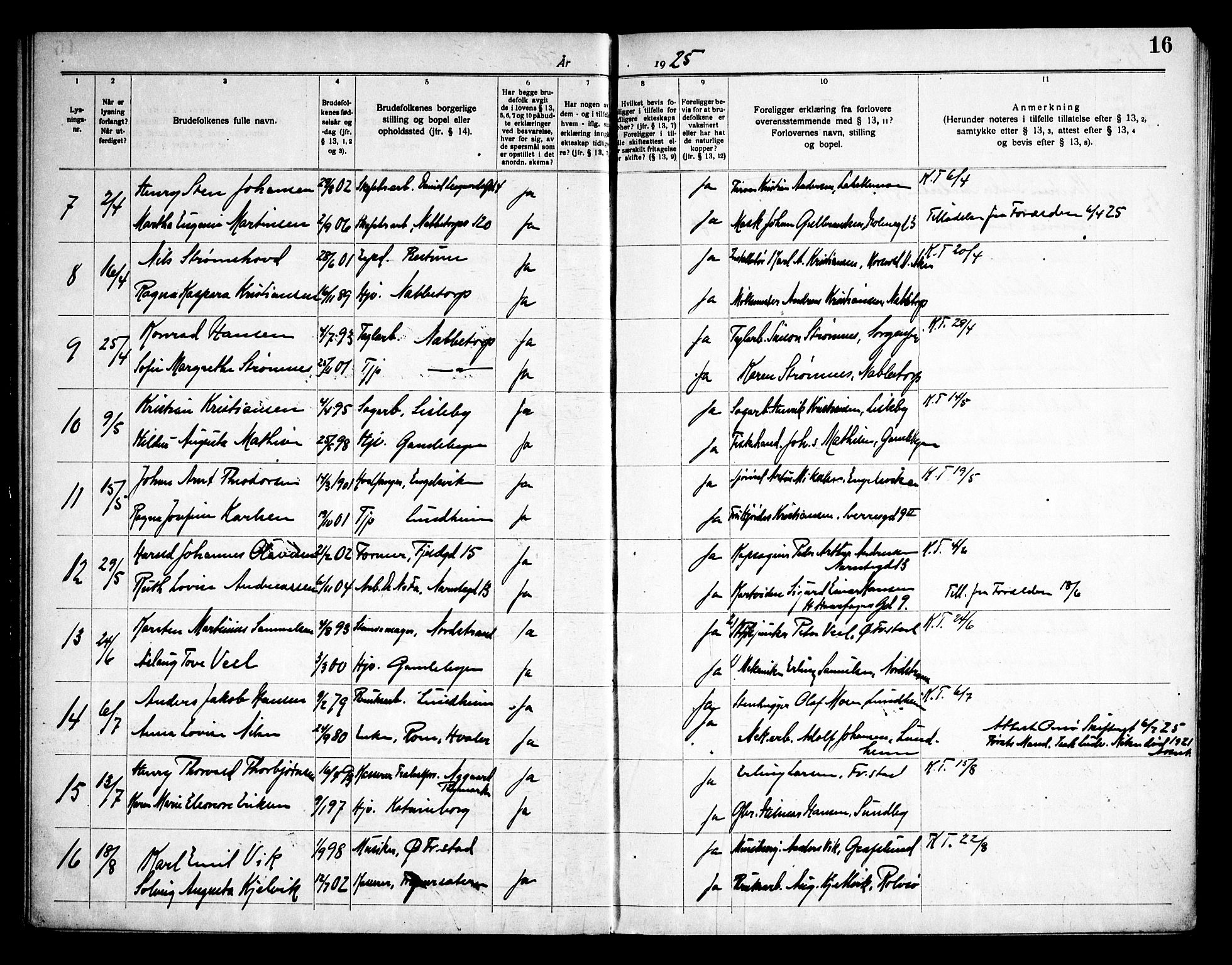 Østre Fredrikstad prestekontor Kirkebøker, AV/SAO-A-10907/H/Ha/L0001: Banns register no. 1, 1919-1951, p. 16