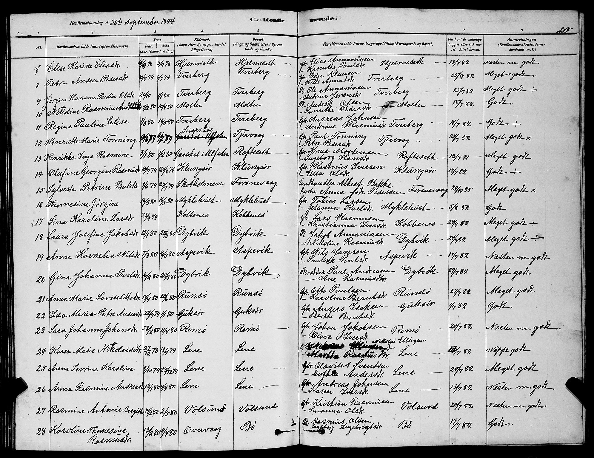 Ministerialprotokoller, klokkerbøker og fødselsregistre - Møre og Romsdal, AV/SAT-A-1454/507/L0081: Parish register (copy) no. 507C04, 1878-1898, p. 215