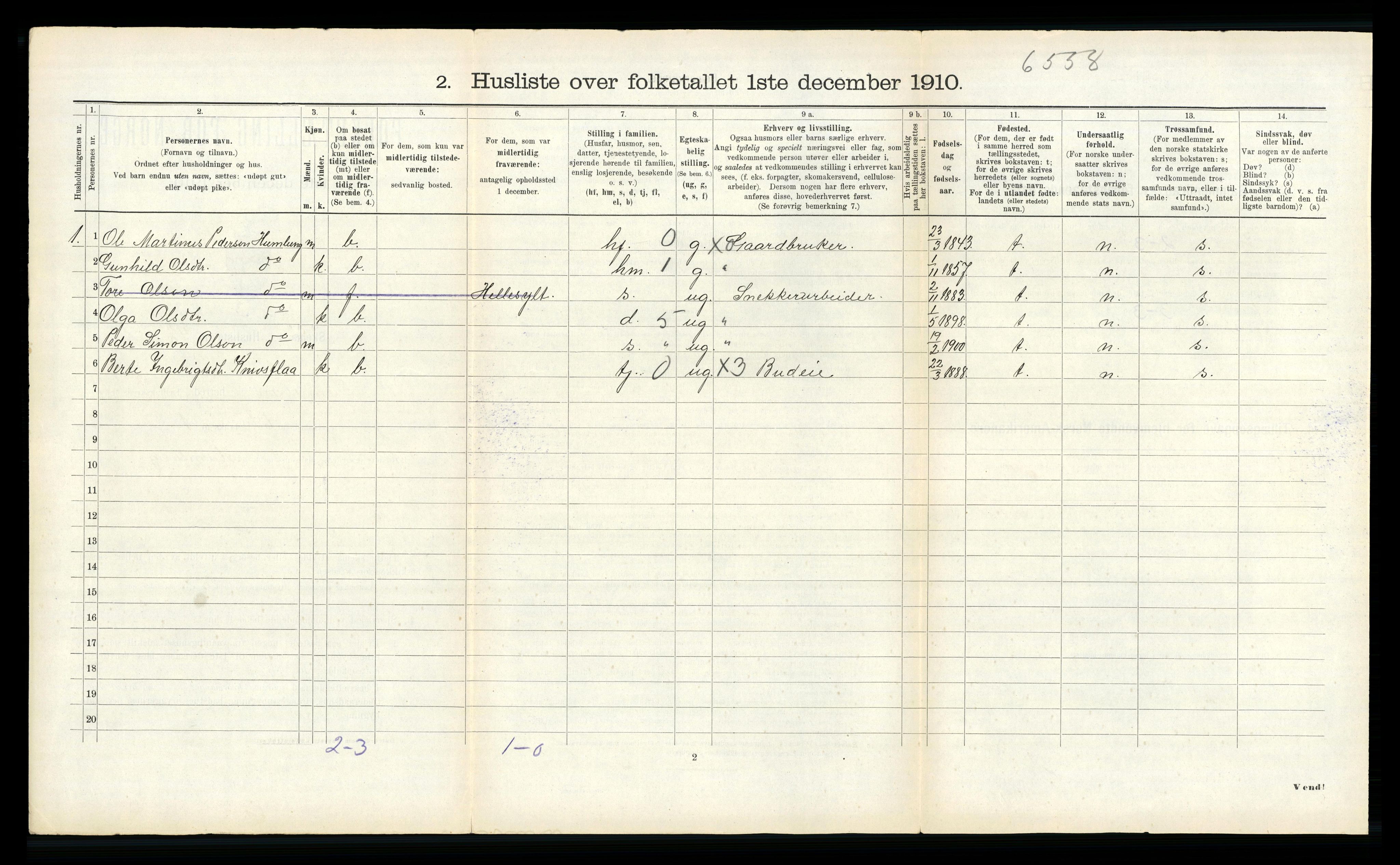 RA, 1910 census for Sunnylven, 1910, p. 523