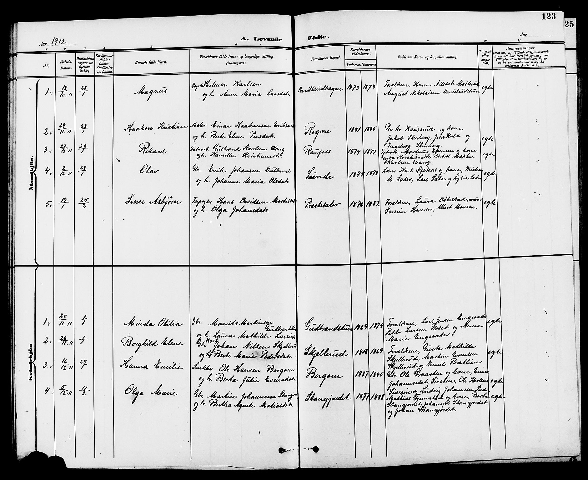 Vestre Toten prestekontor, SAH/PREST-108/H/Ha/Hab/L0010: Parish register (copy) no. 10, 1900-1912, p. 123