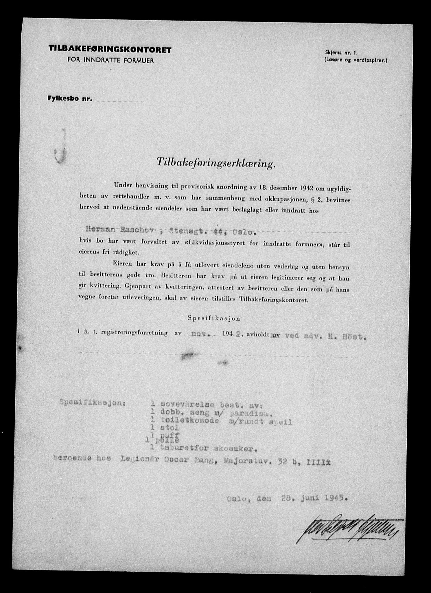 Justisdepartementet, Tilbakeføringskontoret for inndratte formuer, AV/RA-S-1564/H/Hc/Hcc/L0972: --, 1945-1947, p. 101