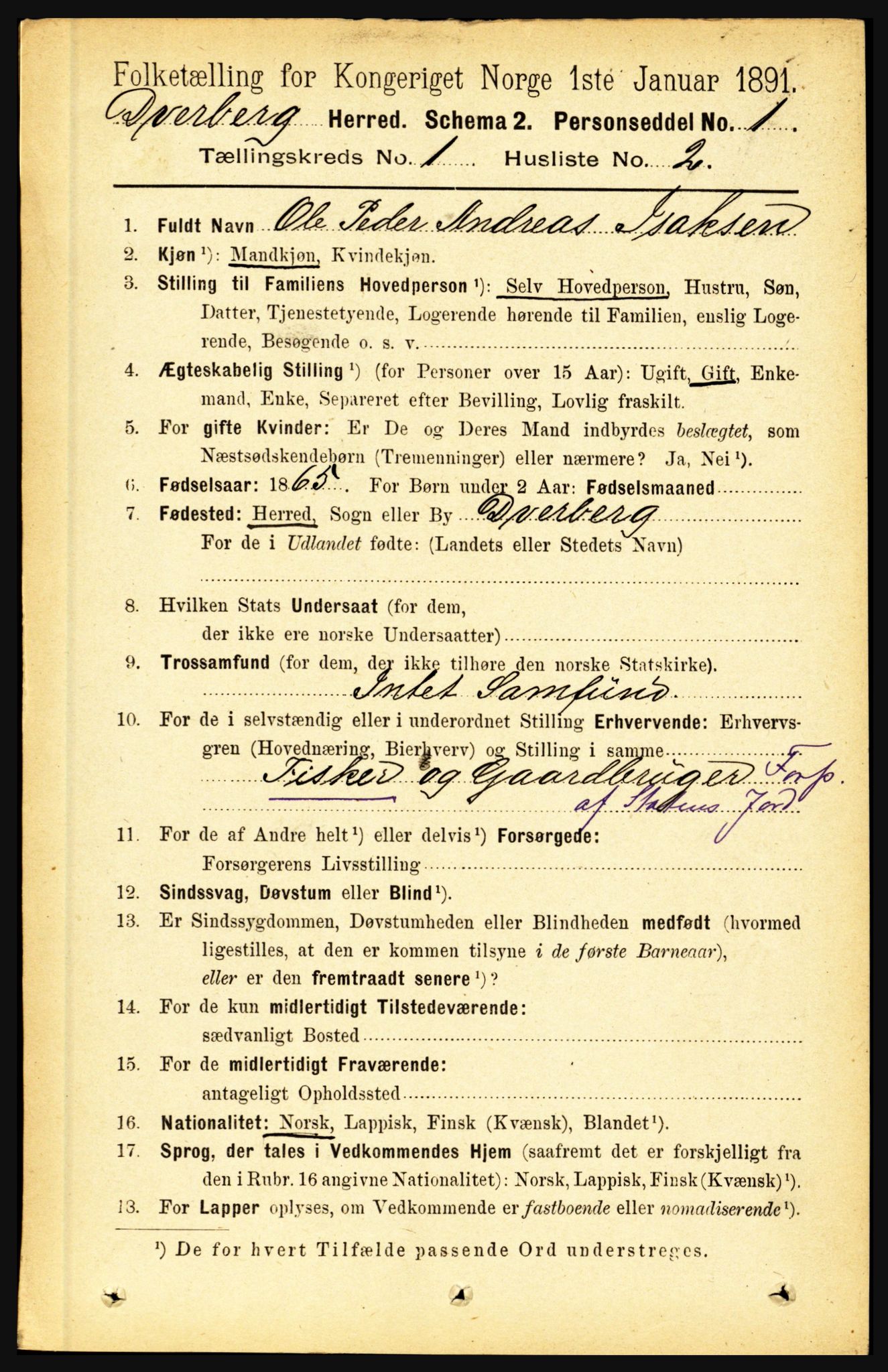 RA, 1891 census for 1872 Dverberg, 1891, p. 108