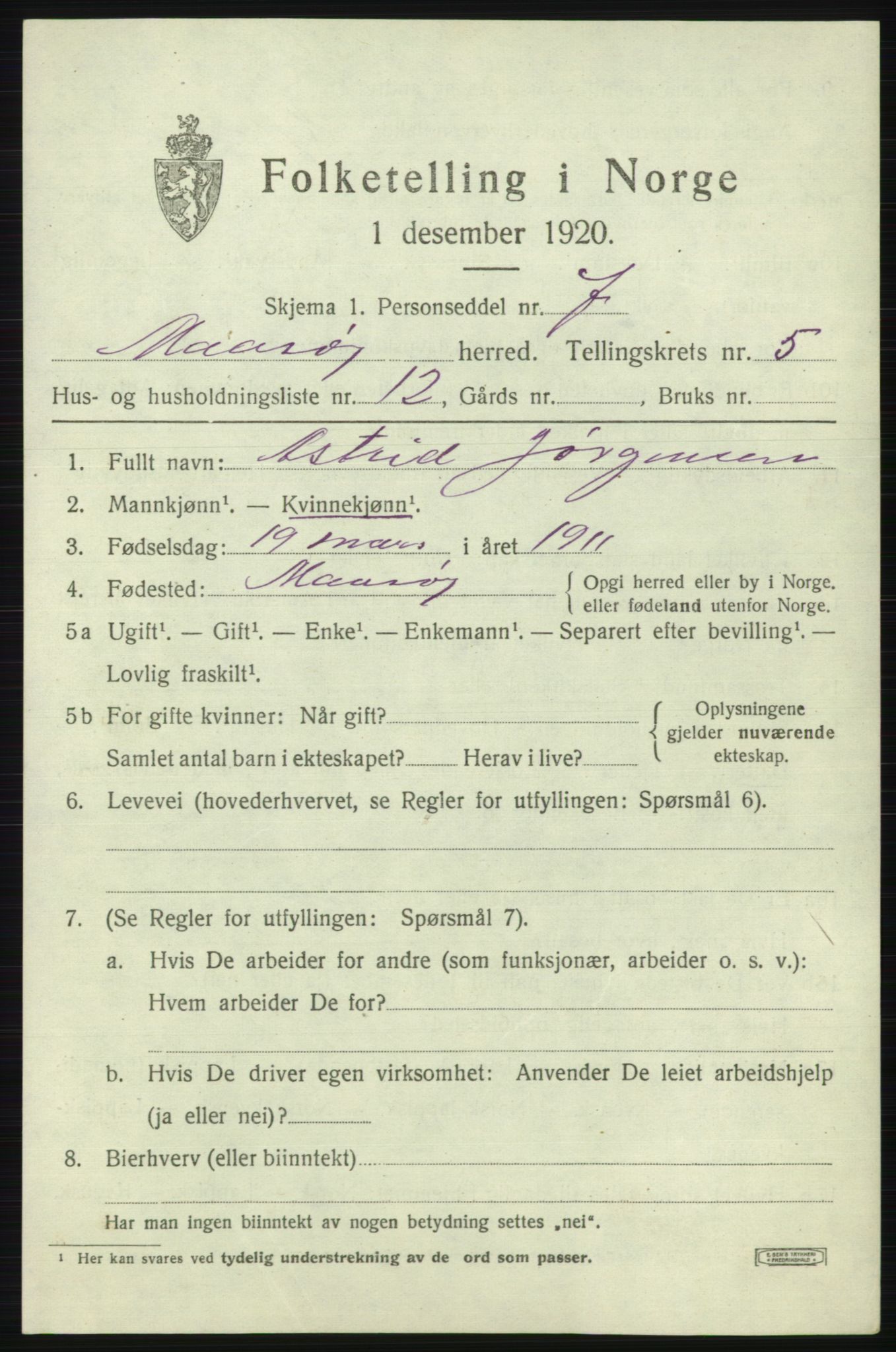 SATØ, 1920 census for Måsøy, 1920, p. 2590