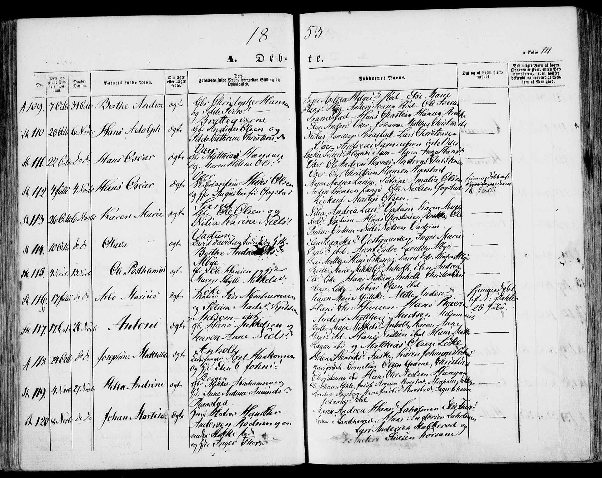 Stokke kirkebøker, AV/SAKO-A-320/F/Fa/L0007: Parish register (official) no. I 7, 1844-1857, p. 111