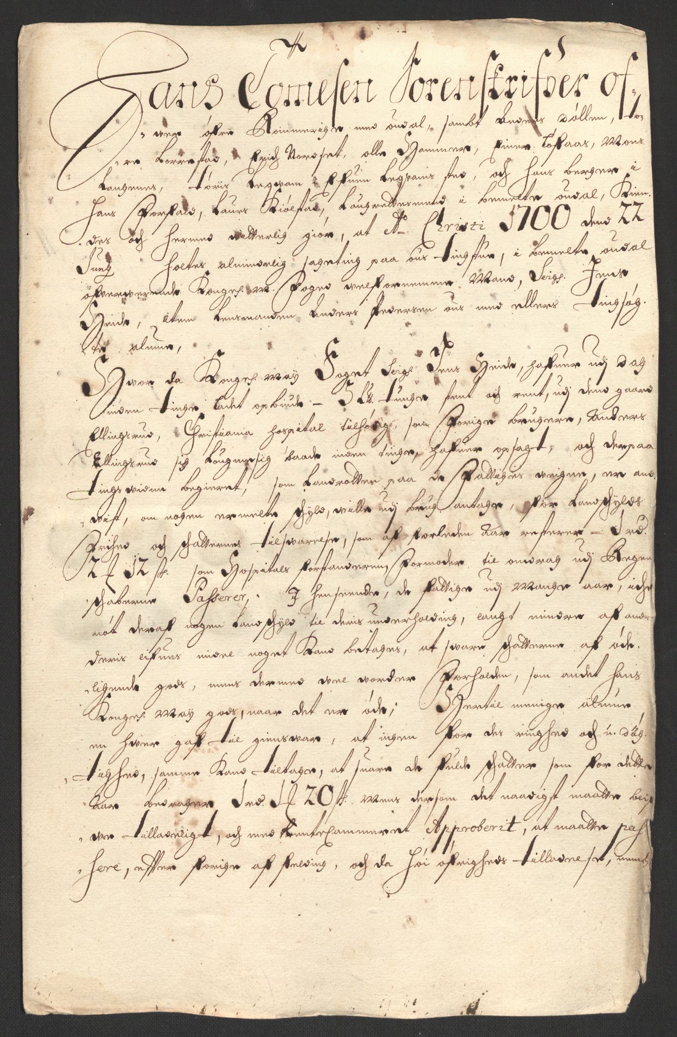 Rentekammeret inntil 1814, Reviderte regnskaper, Fogderegnskap, AV/RA-EA-4092/R13/L0838: Fogderegnskap Solør, Odal og Østerdal, 1700, p. 252