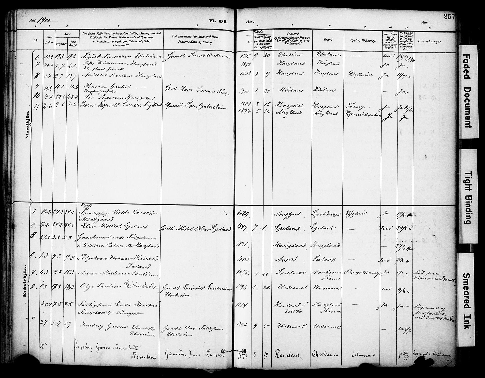 Lye sokneprestkontor, AV/SAST-A-101794/001/30BA/L0011: Parish register (official) no. A 9, 1893-1903, p. 257