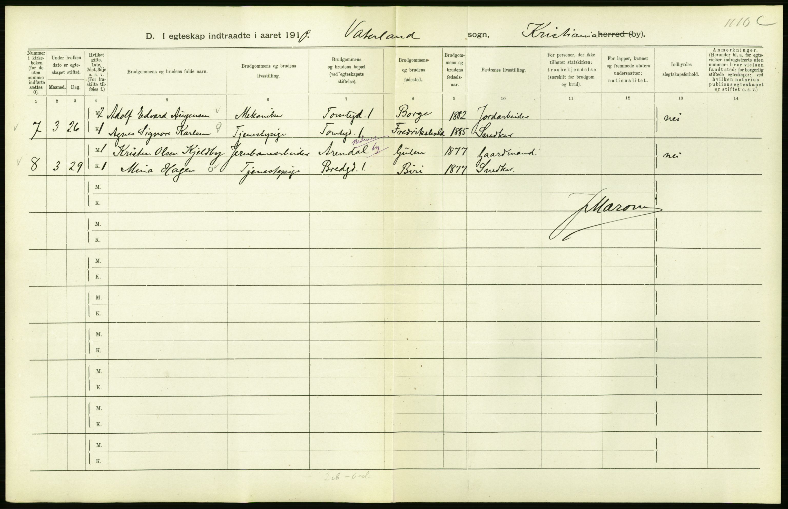 Statistisk sentralbyrå, Sosiodemografiske emner, Befolkning, AV/RA-S-2228/D/Df/Dfa/Dfah/L0009: Kristiania: Gifte og dødfødte., 1910, p. 6