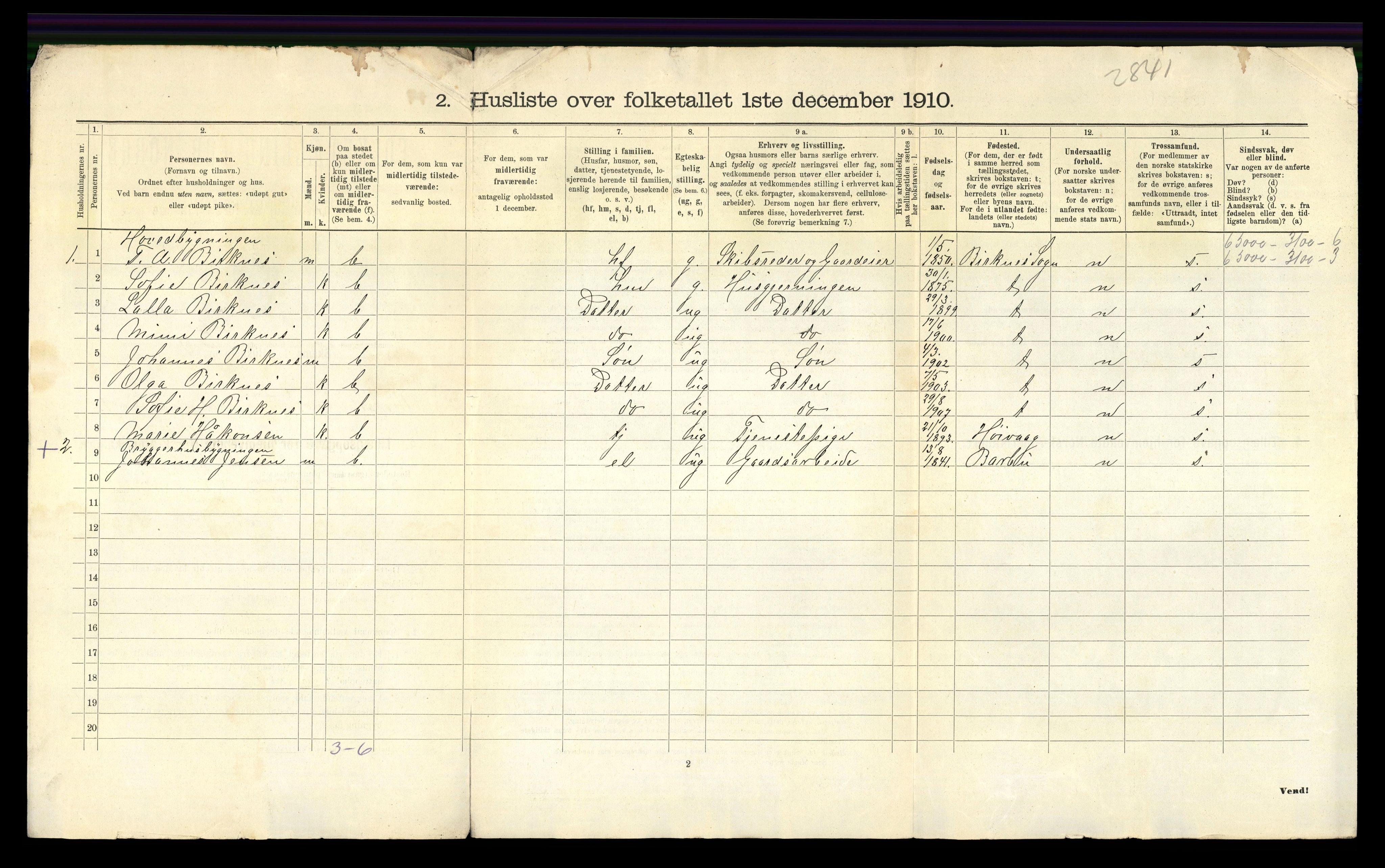 RA, 1910 census for Vestre Moland, 1910, p. 41