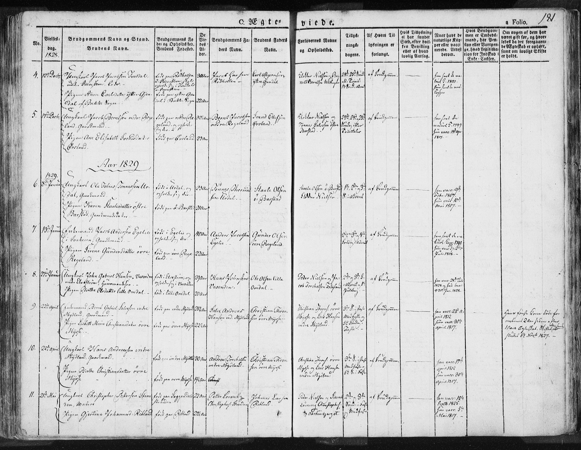 Sokndal sokneprestkontor, AV/SAST-A-101808: Parish register (official) no. A 7.1, 1826-1842, p. 181