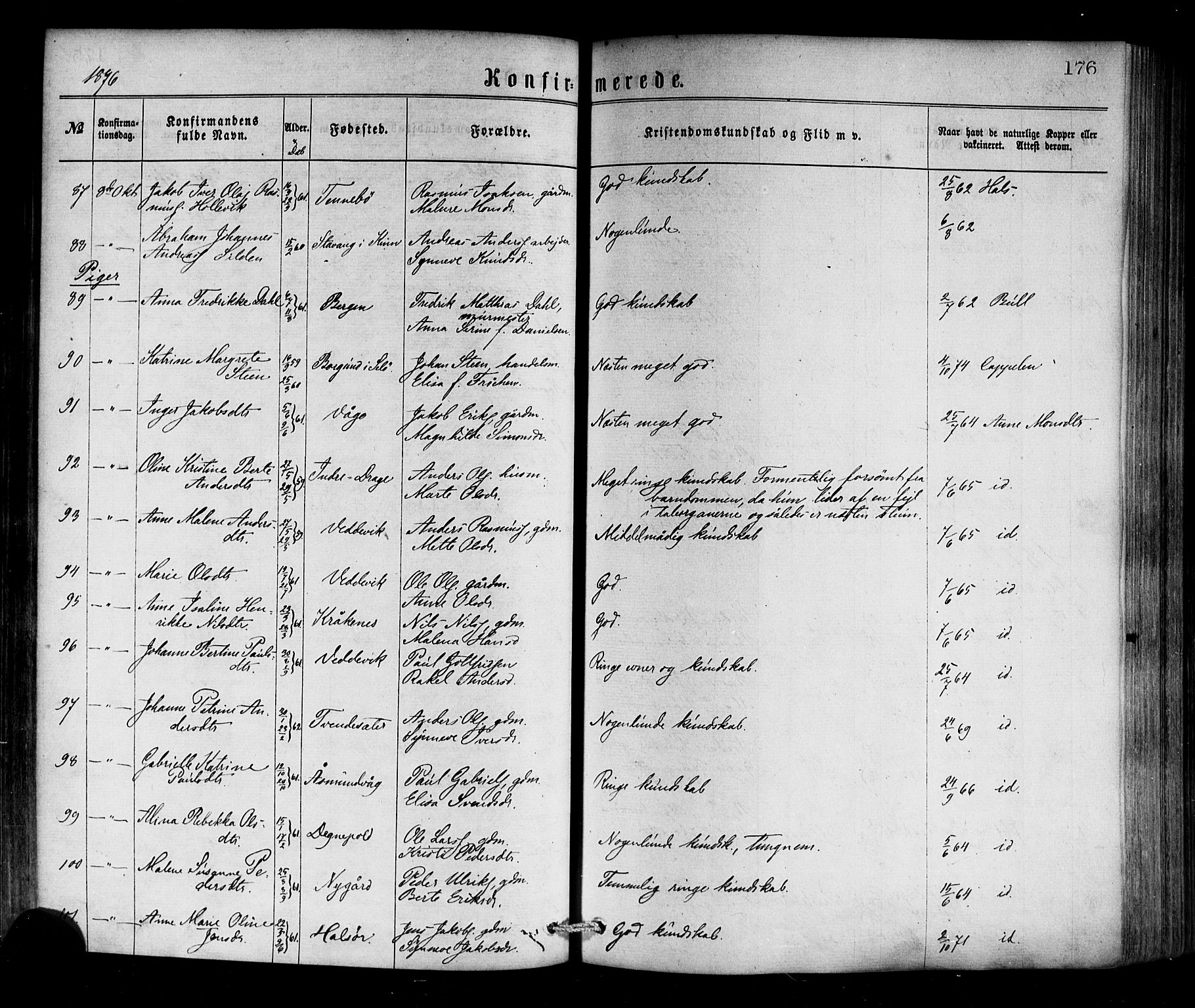 Selje sokneprestembete, SAB/A-99938/H/Ha/Haa/Haaa: Parish register (official) no. A 12, 1870-1880, p. 176