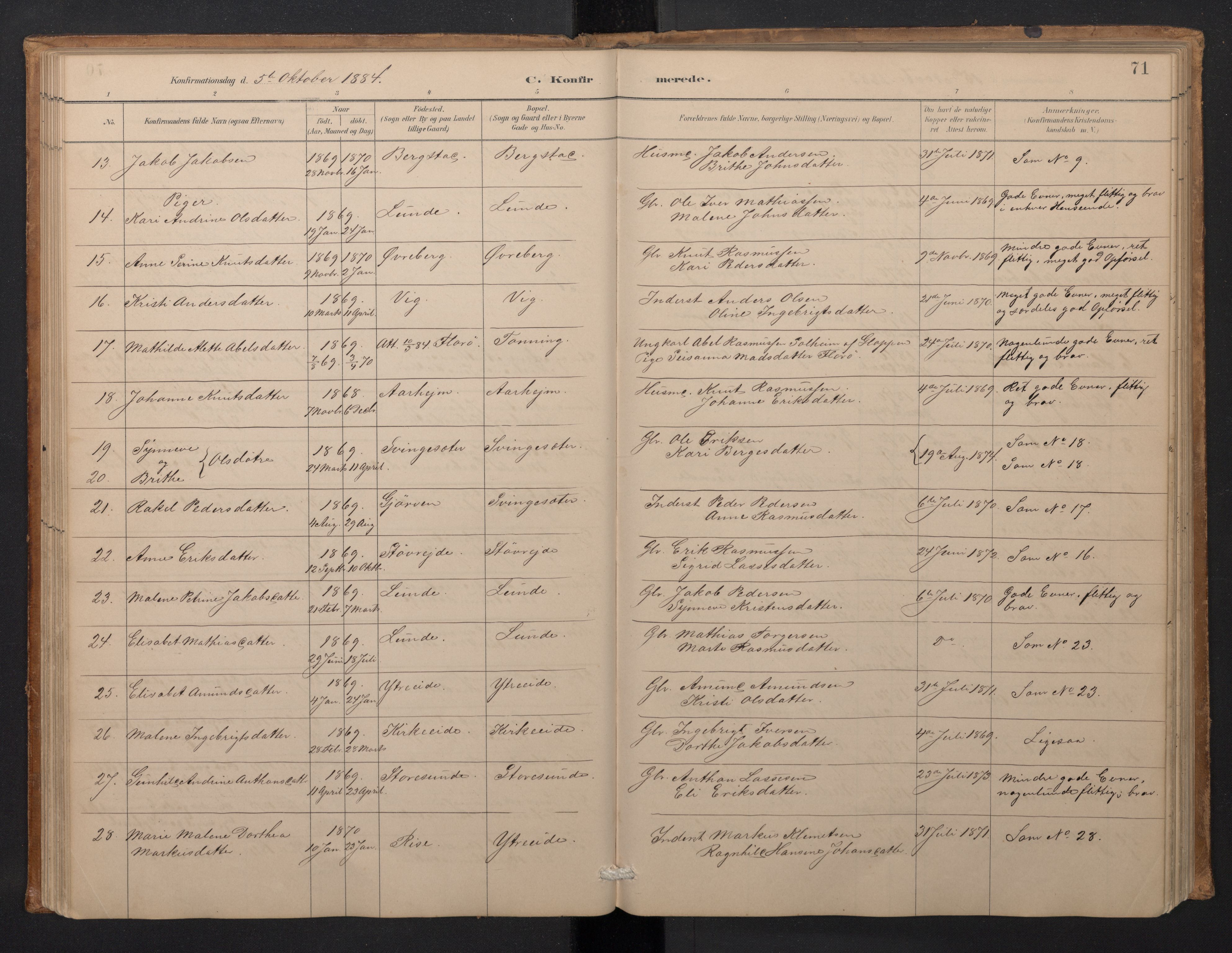 Stryn Sokneprestembete, SAB/A-82501: Parish register (copy) no. A 2, 1883-1905, p. 70b-71a