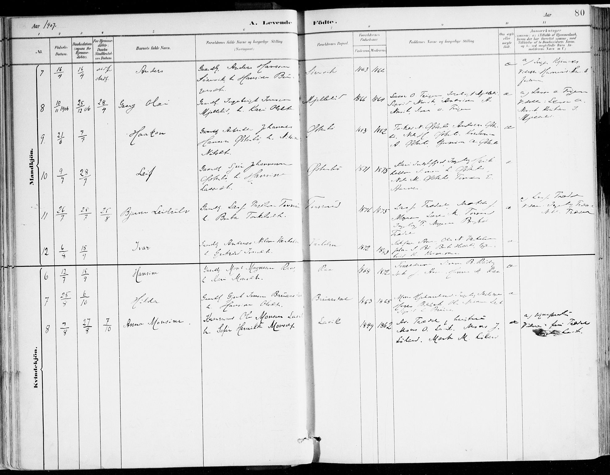 Lavik sokneprestembete, AV/SAB-A-80901: Parish register (official) no. B 1, 1882-1908, p. 80