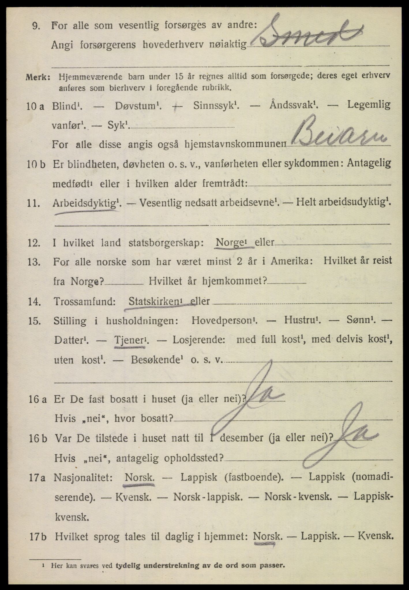 SAT, 1920 census for Fauske, 1920, p. 2305