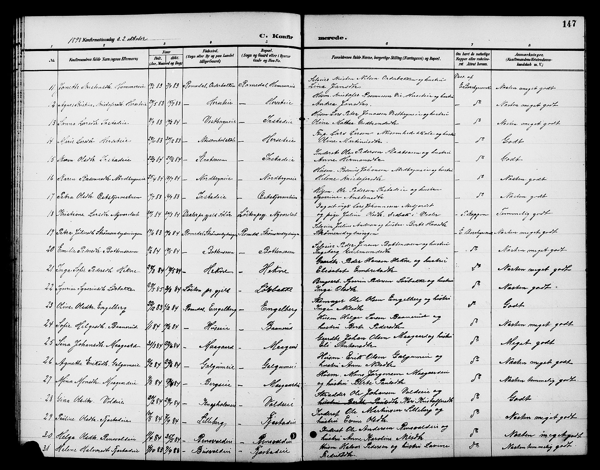 Romedal prestekontor, SAH/PREST-004/L/L0012: Parish register (copy) no. 12, 1896-1914, p. 147