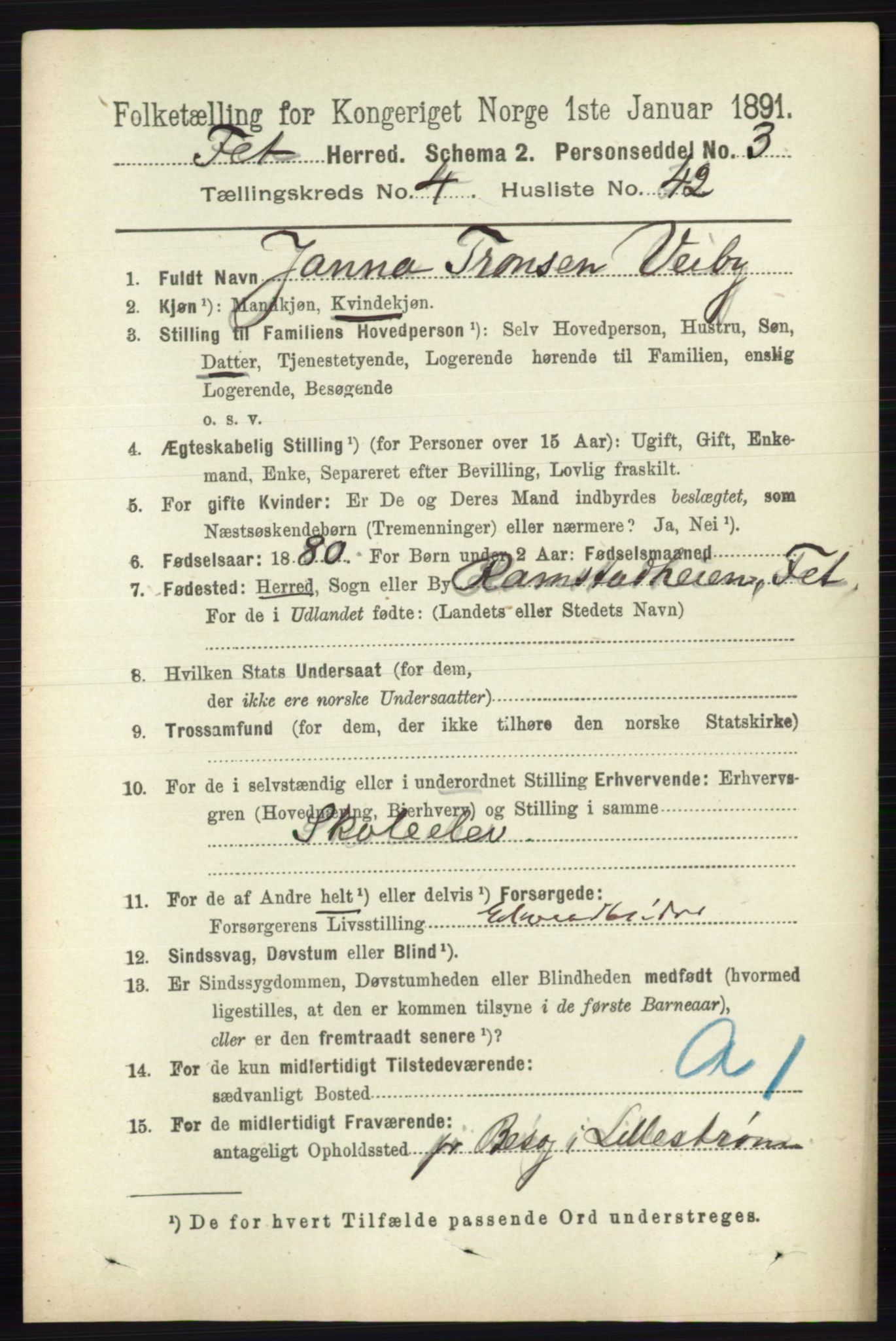 RA, 1891 census for 0227 Fet, 1891, p. 1513