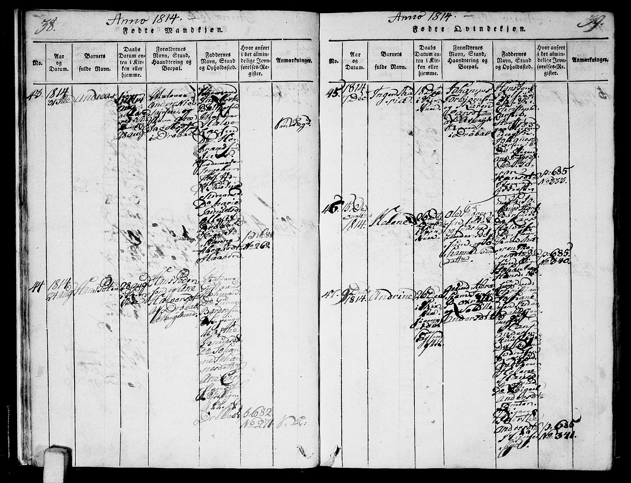 Ås prestekontor Kirkebøker, AV/SAO-A-10894/F/Fa/L0003: Parish register (official) no. I 3, 1814-1818, p. 38-39