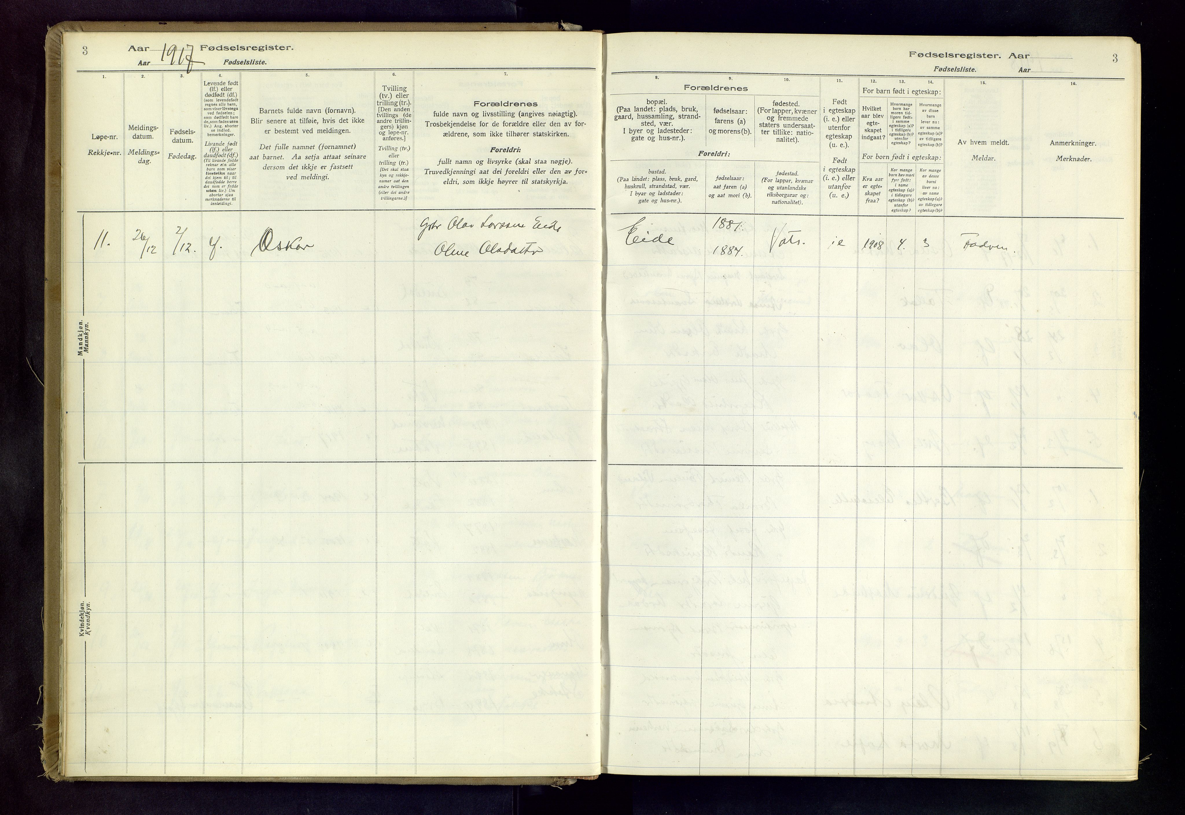 Skjold sokneprestkontor, AV/SAST-A-101847/I/Id/L0003: Birth register no. 3, 1917-1982, p. 3