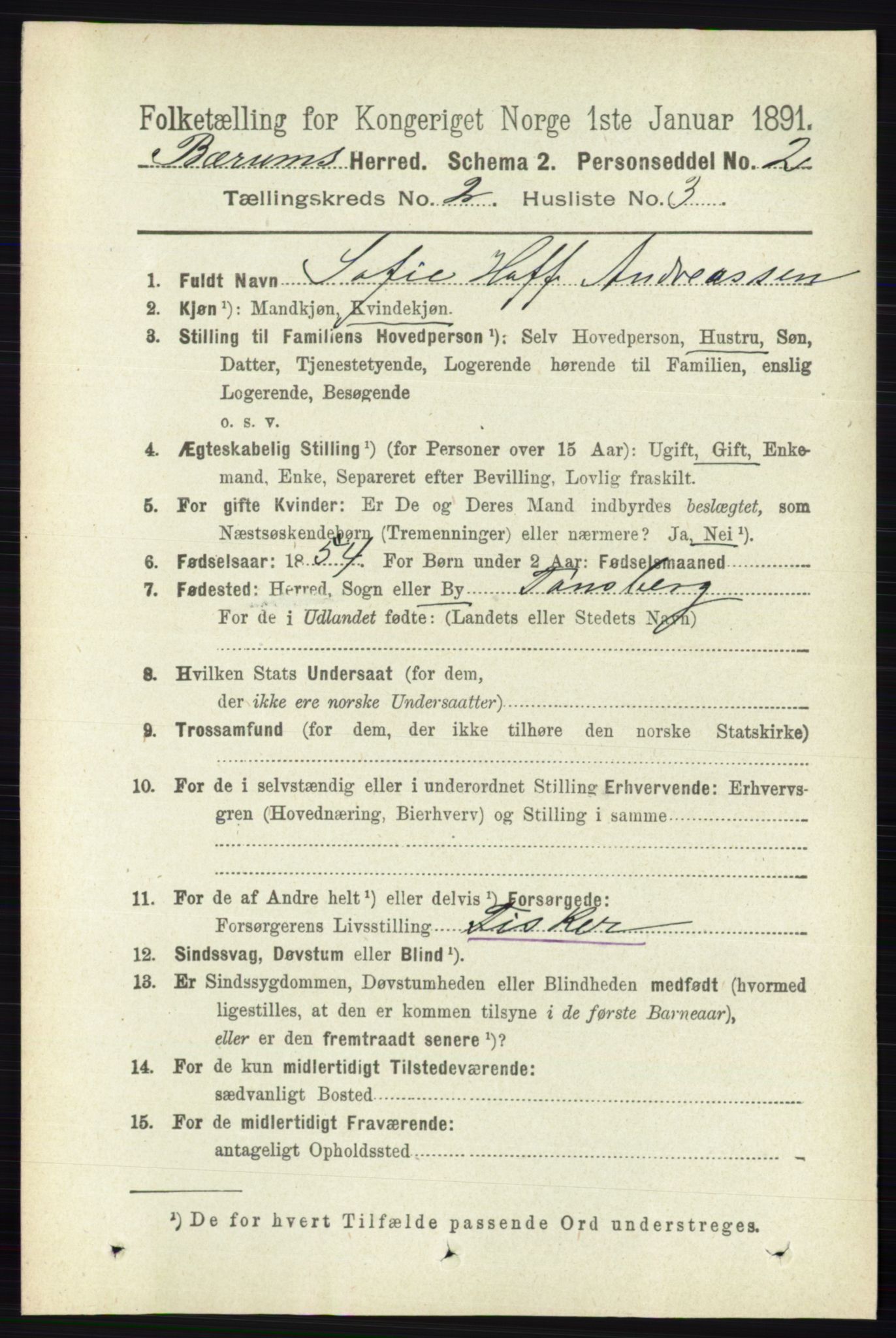 RA, 1891 census for 0219 Bærum, 1891, p. 1091