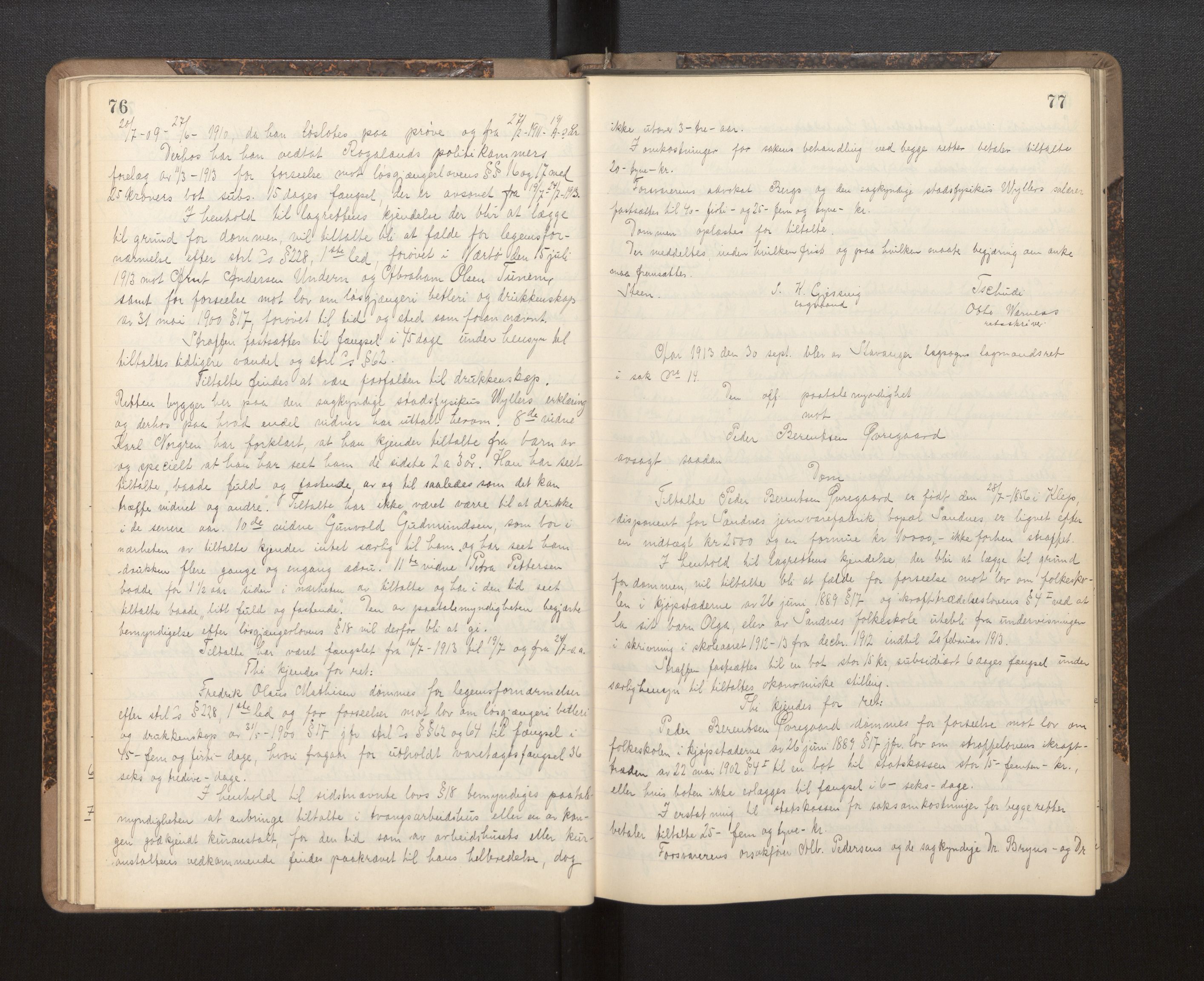Gulating lagmannsrett, AV/SAB-A-60201/D/Da/L0005: Domsprotokoll for straffesaker - Gula- og Frostating lagdømme, 1912-1918, p. 76-77