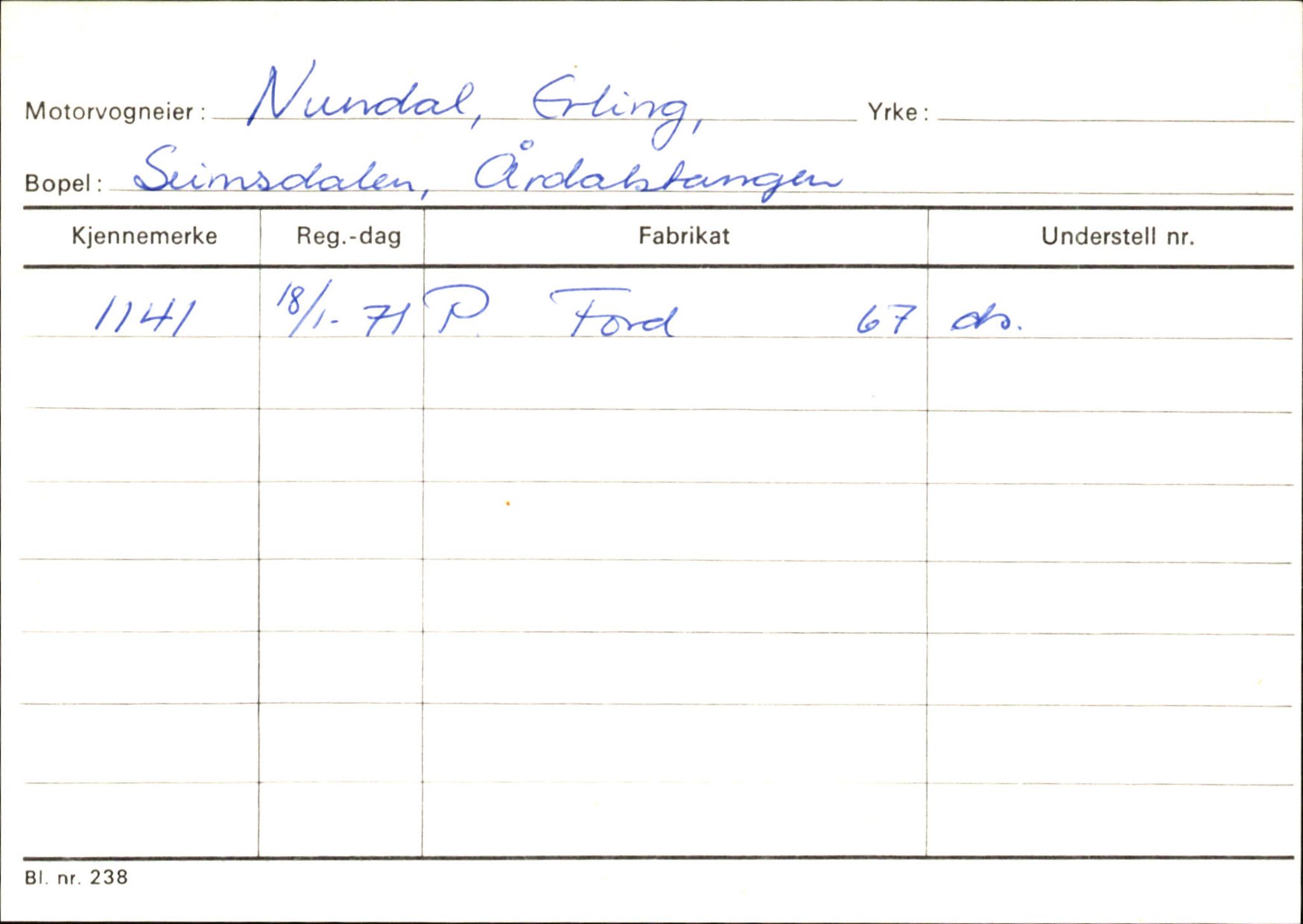 Statens vegvesen, Sogn og Fjordane vegkontor, SAB/A-5301/4/F/L0145: Registerkort Vågsøy S-Å. Årdal I-P, 1945-1975, p. 2145