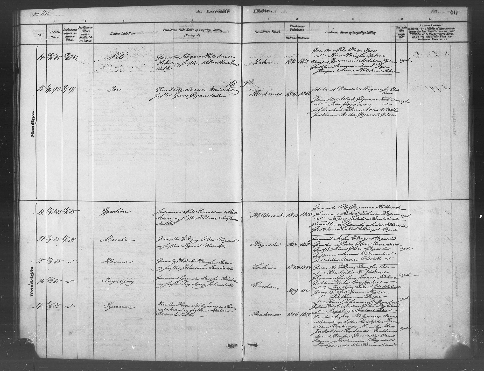 Ulvik sokneprestembete, AV/SAB-A-78801/H/Haa: Parish register (official) no. B 1, 1878-1897, p. 40