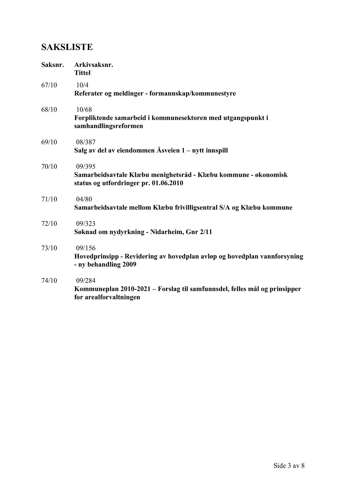 Klæbu Kommune, TRKO/KK/02-FS/L003: Formannsskapet - Møtedokumenter, 2010, p. 1622