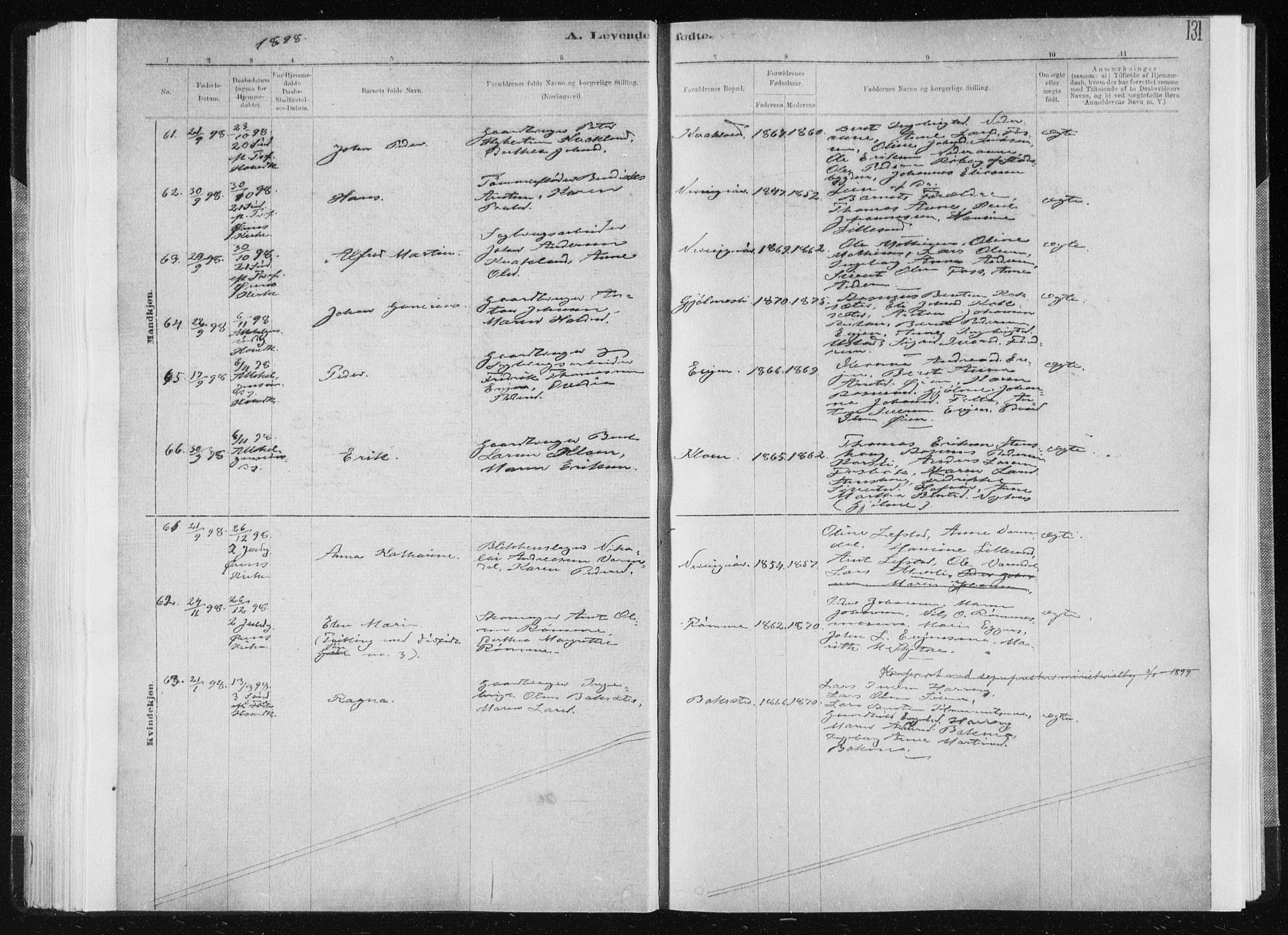 Ministerialprotokoller, klokkerbøker og fødselsregistre - Sør-Trøndelag, AV/SAT-A-1456/668/L0818: Parish register (copy) no. 668C07, 1885-1898, p. 131