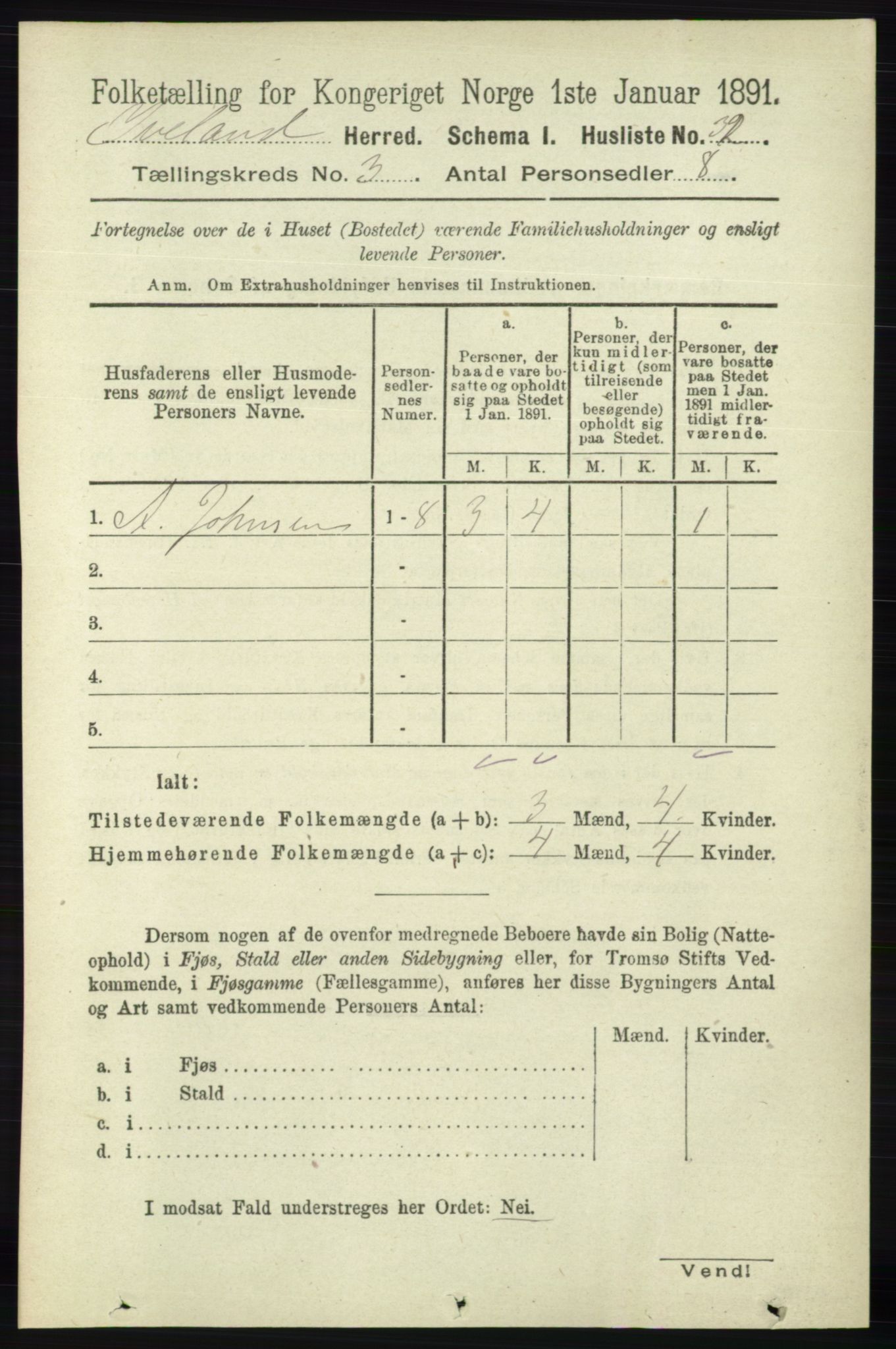 RA, 1891 census for 0935 Iveland, 1891, p. 722