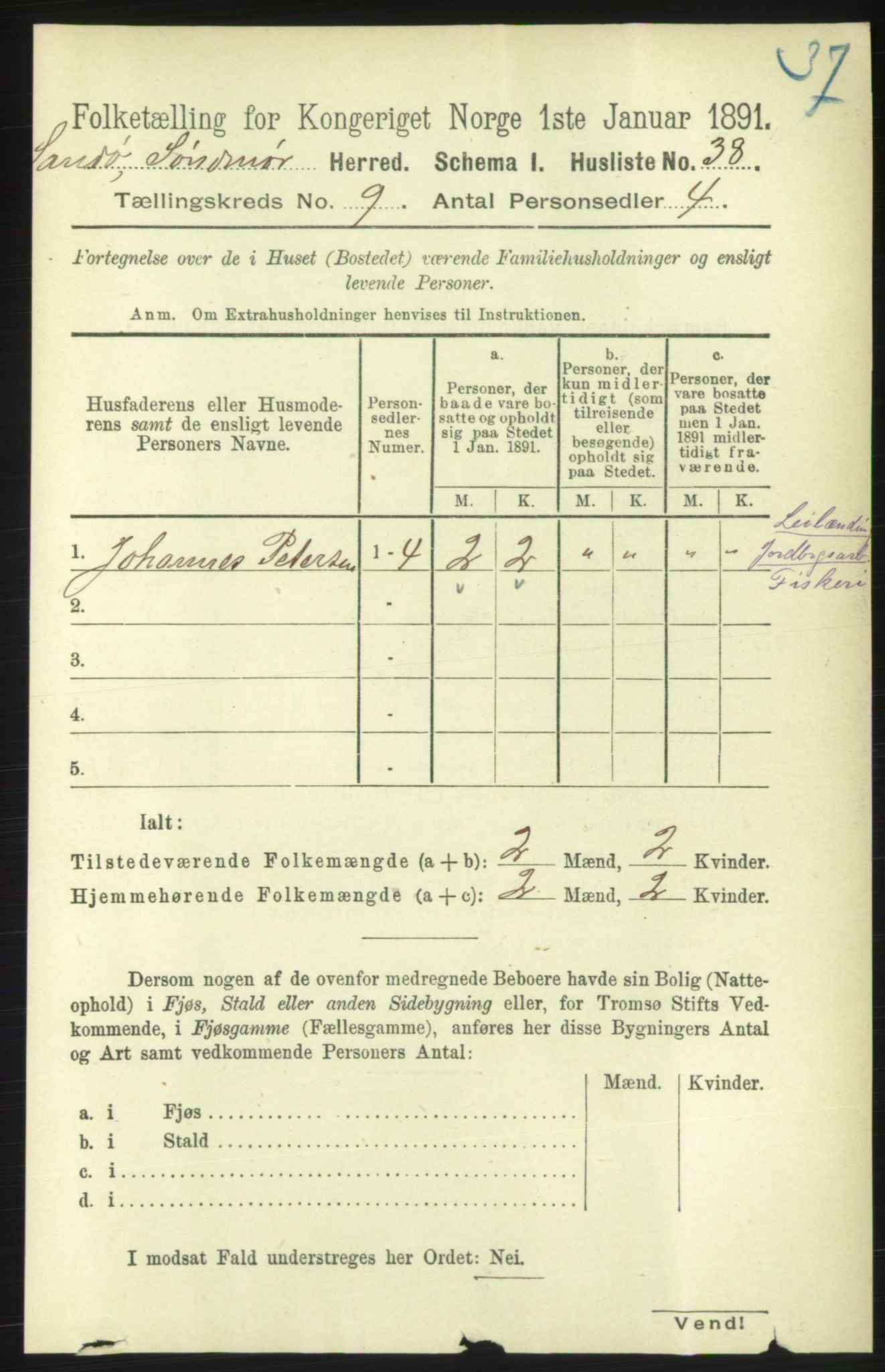 RA, 1891 census for 1514 Sande, 1891, p. 1484