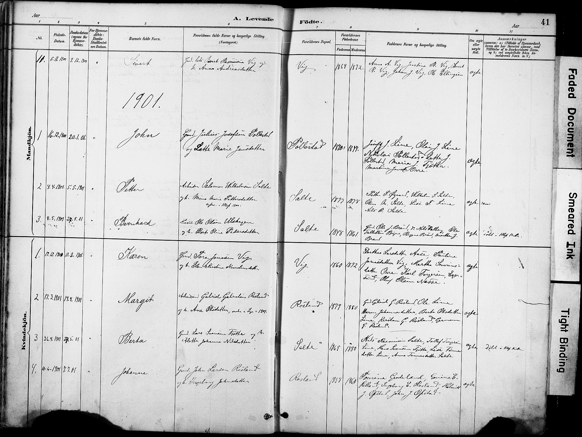 Klepp sokneprestkontor, AV/SAST-A-101803/001/3/30BA/L0007: Parish register (official) no. A 8, 1886-1912, p. 41