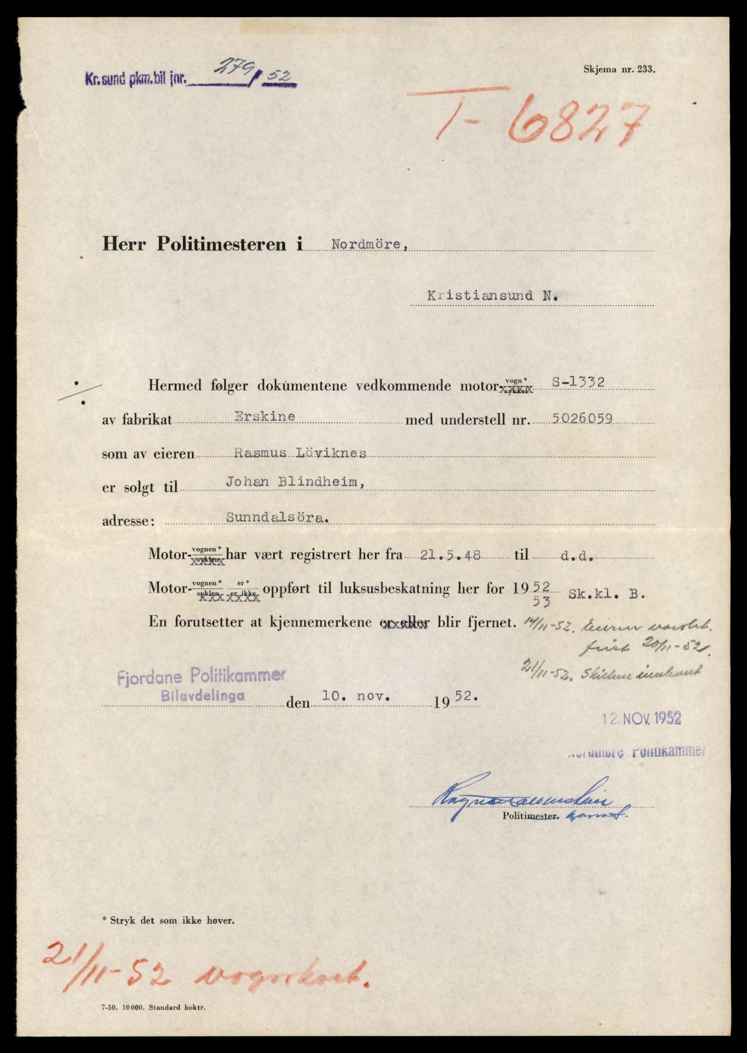 Møre og Romsdal vegkontor - Ålesund trafikkstasjon, AV/SAT-A-4099/F/Fe/L0044: Registreringskort for kjøretøy T 14205 - T 14319, 1927-1998, p. 1044