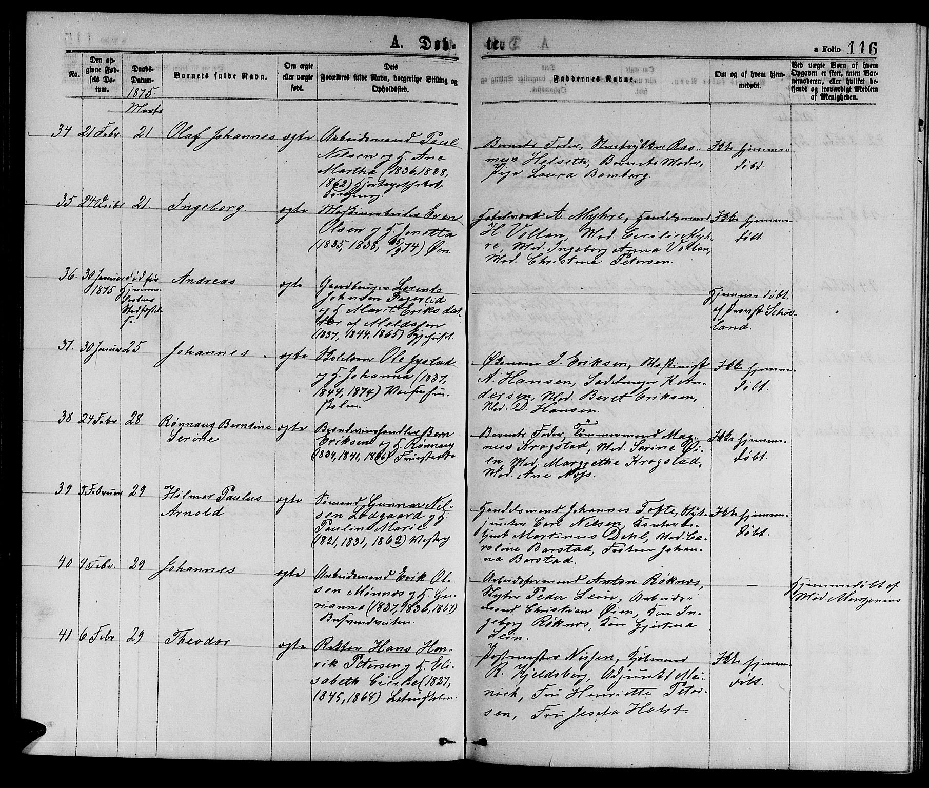 Ministerialprotokoller, klokkerbøker og fødselsregistre - Sør-Trøndelag, AV/SAT-A-1456/601/L0088: Parish register (copy) no. 601C06, 1870-1878, p. 116