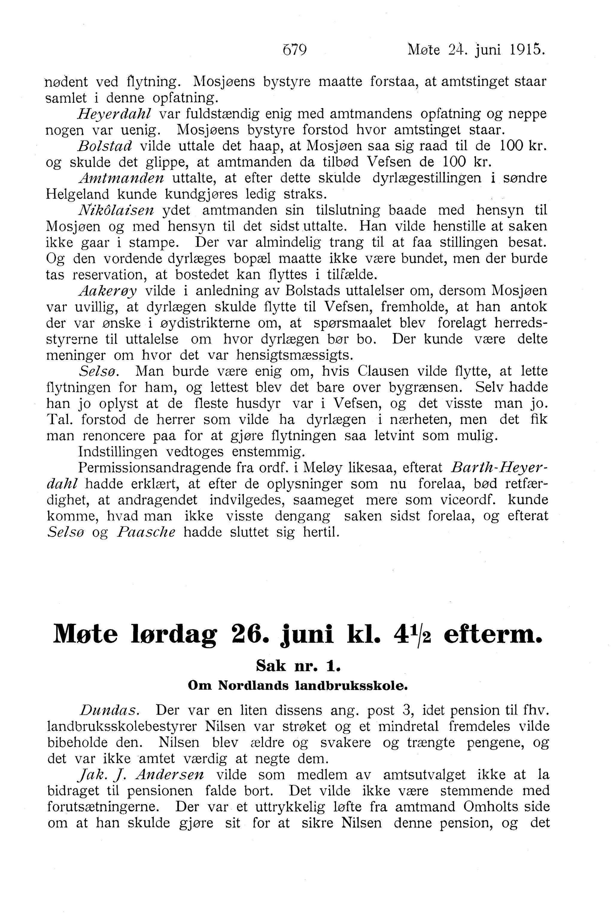 Nordland Fylkeskommune. Fylkestinget, AIN/NFK-17/176/A/Ac/L0038: Fylkestingsforhandlinger 1915, 1915, p. 679