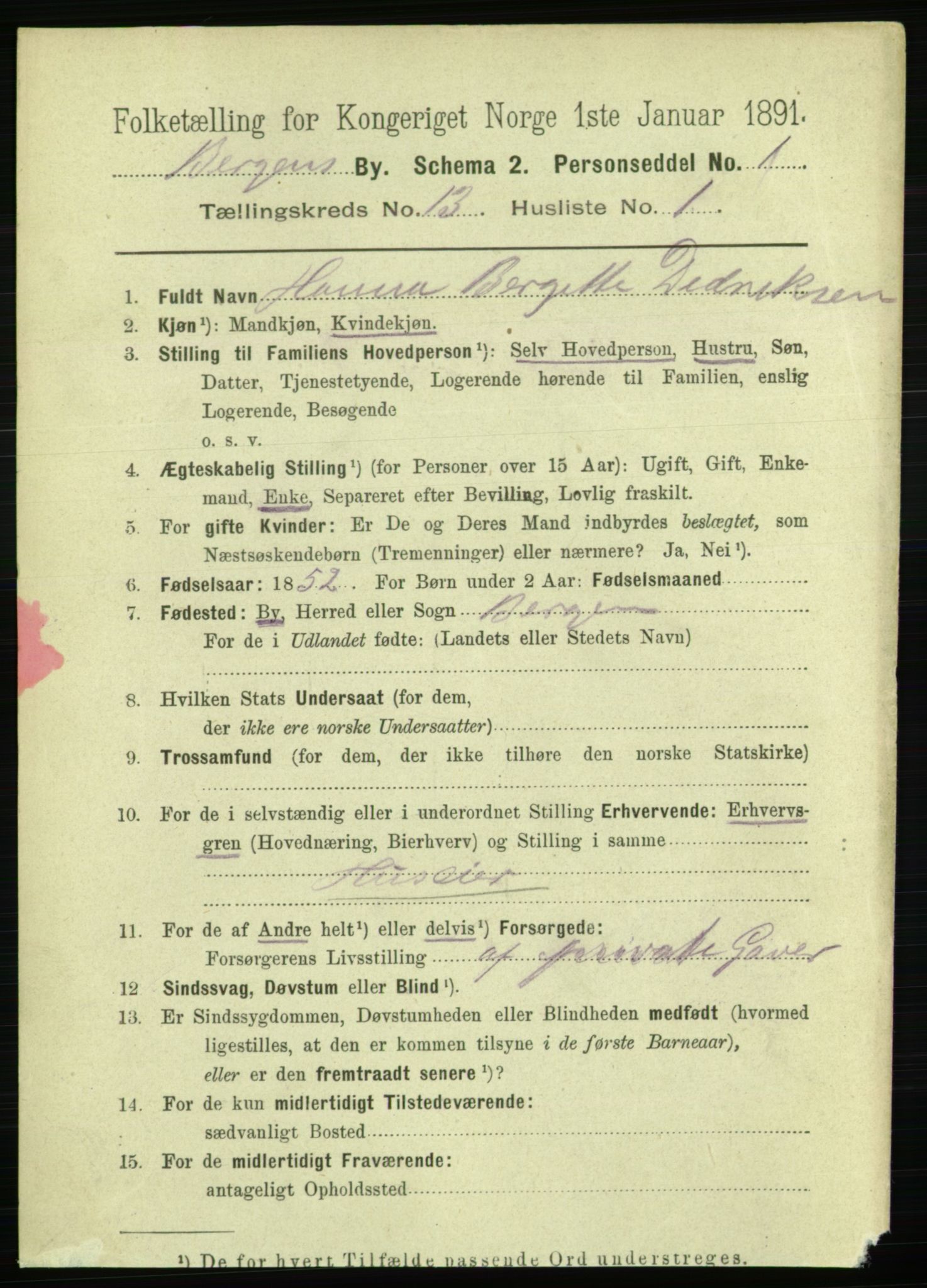 RA, 1891 Census for 1301 Bergen, 1891, p. 22023