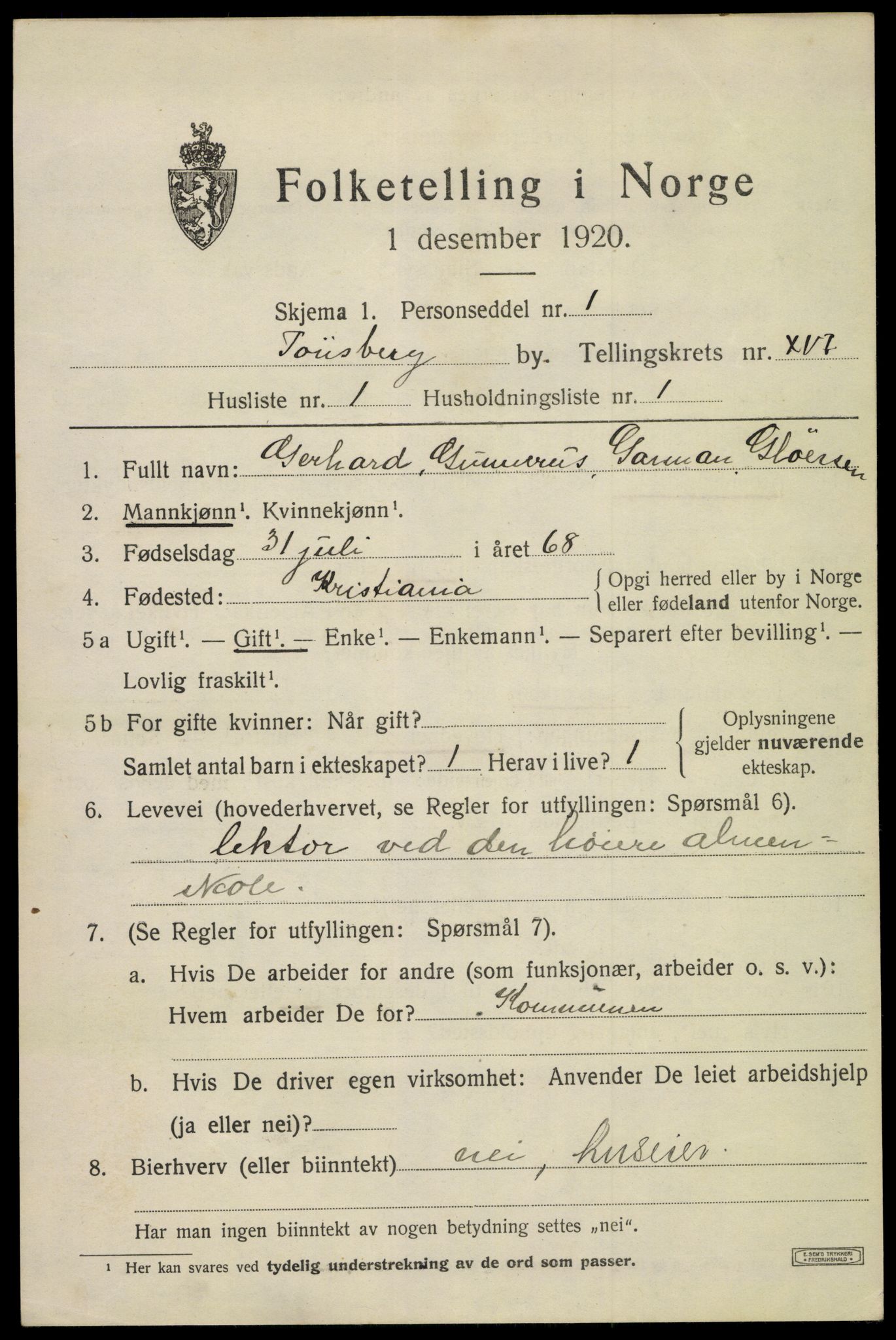 SAKO, 1920 census for Tønsberg, 1920, p. 24515