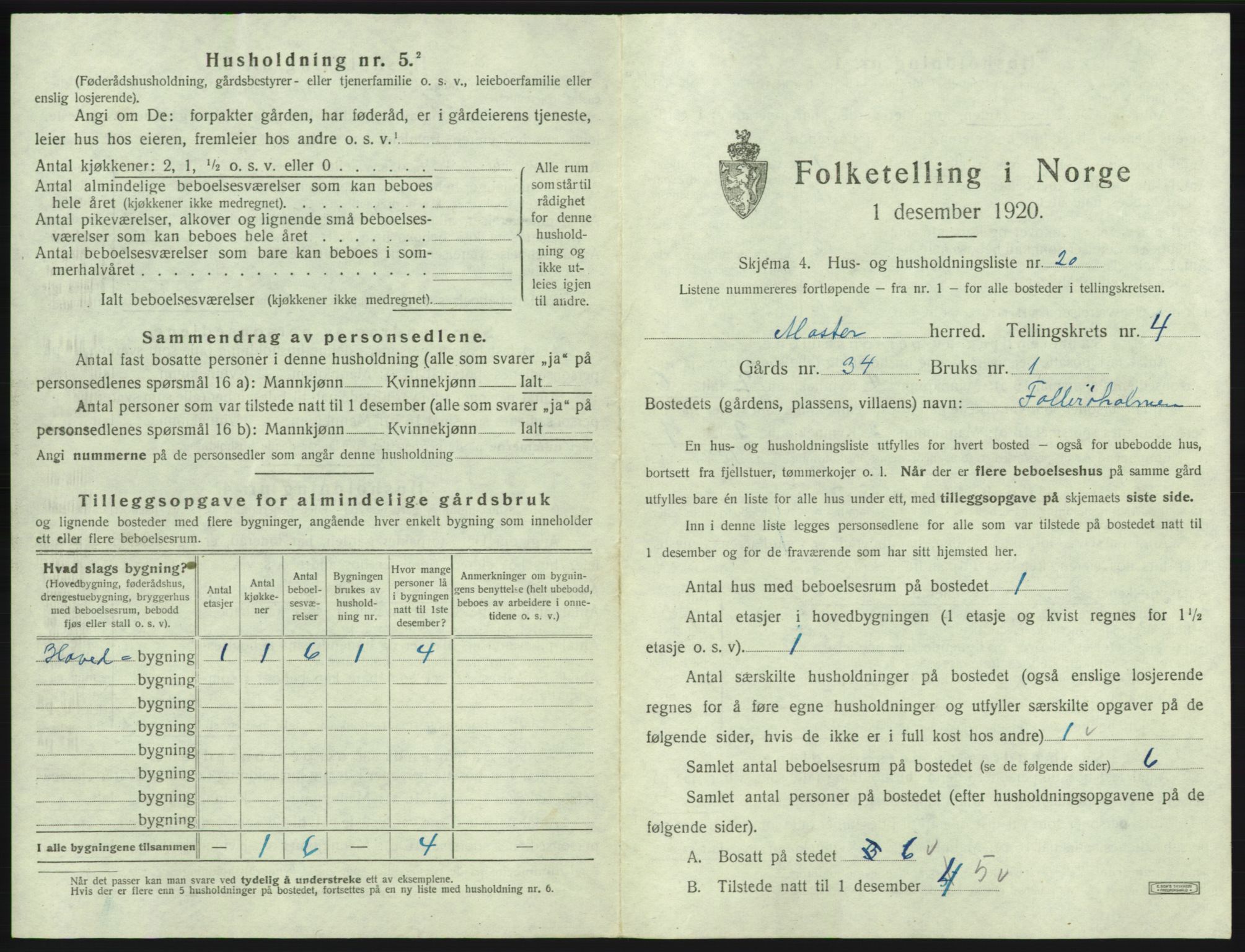 SAB, 1920 census for Moster, 1920, p. 219