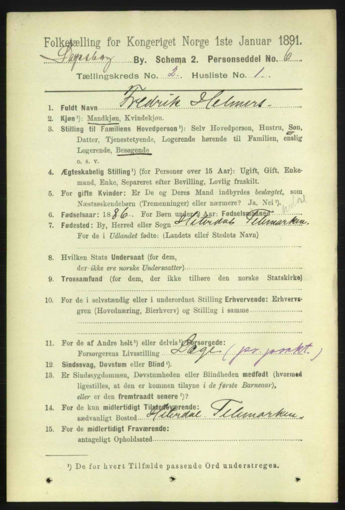 RA, 1891 census for 0102 Sarpsborg, 1891, p. 1267