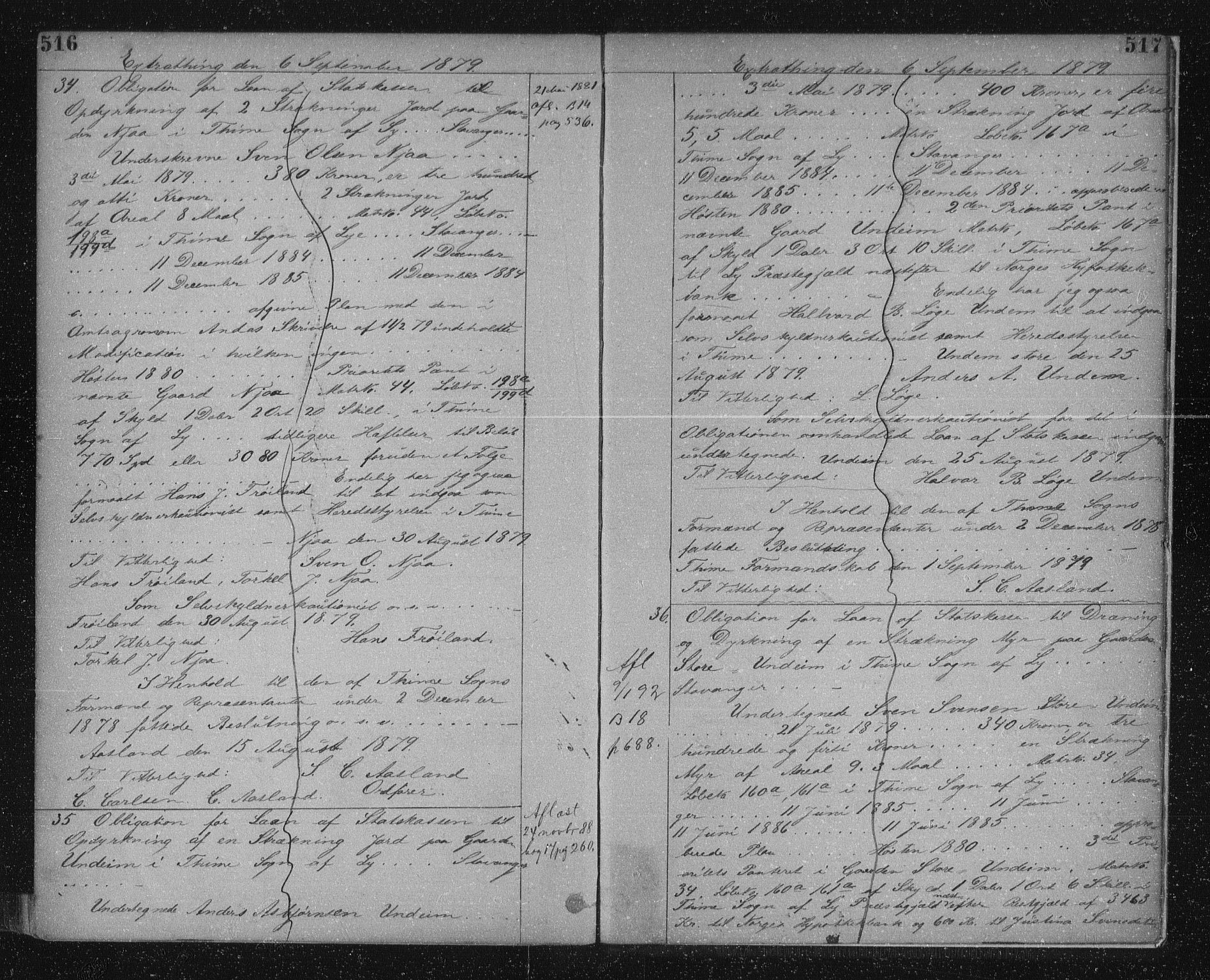 Jæren sorenskriveri, AV/SAST-A-100310/01/4/41/41BF/L0005: Mortgage book no. 13a, 1878-1879, p. 516-517